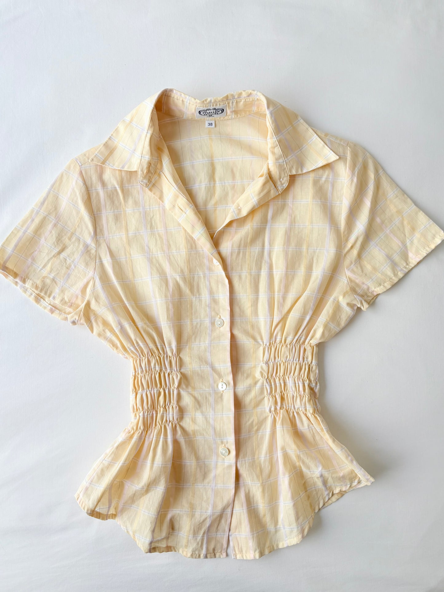00’s Butter yellow cinched shirt | Size 10