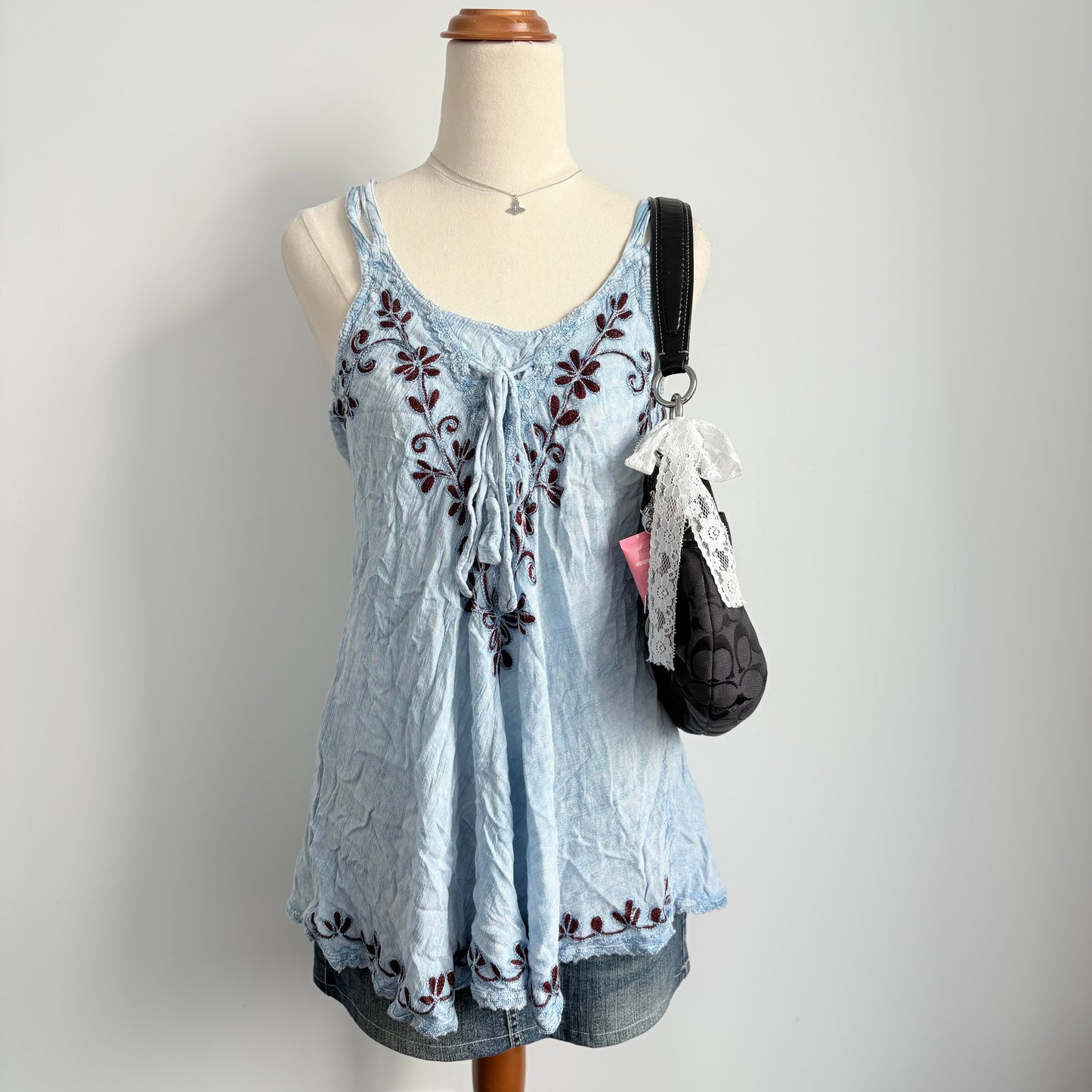 00’s Boho blue longline top | Size medium