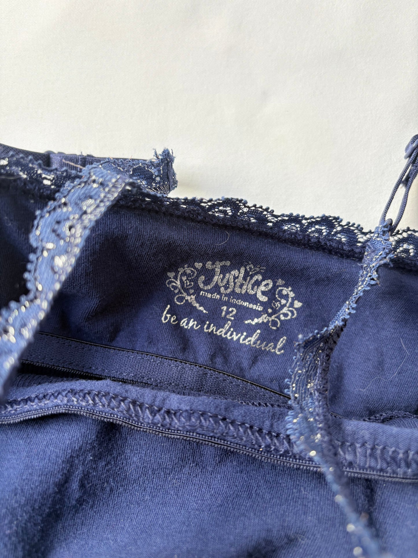 00’s Justice navy lace trim tank | Size 4