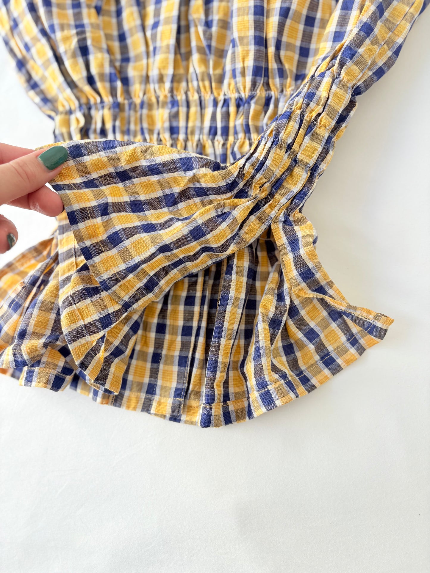 00’s Yellow plaid milkmaid top | Size 10-12