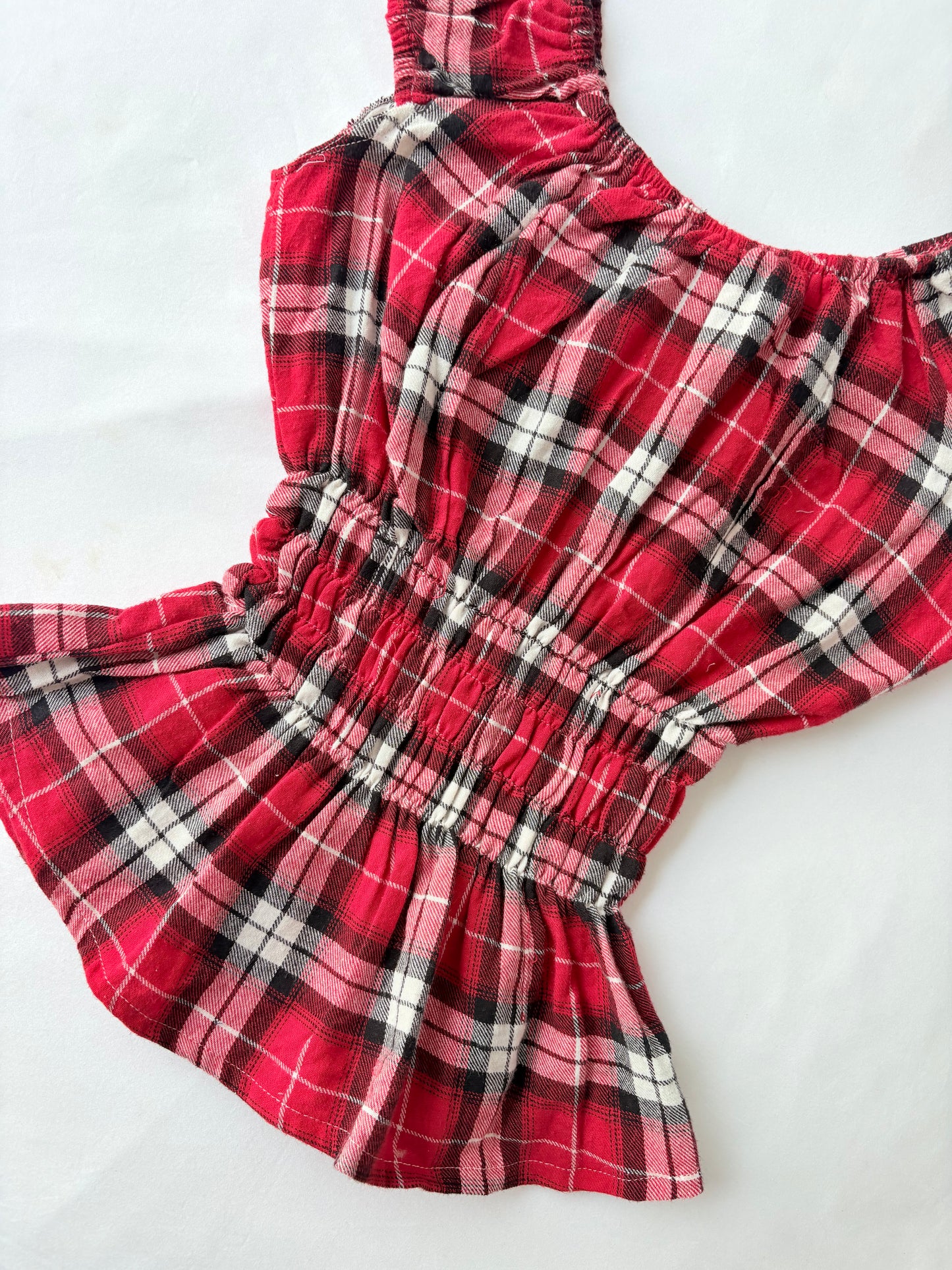 00’s Red plaid milkmaid top | Size 10-12
