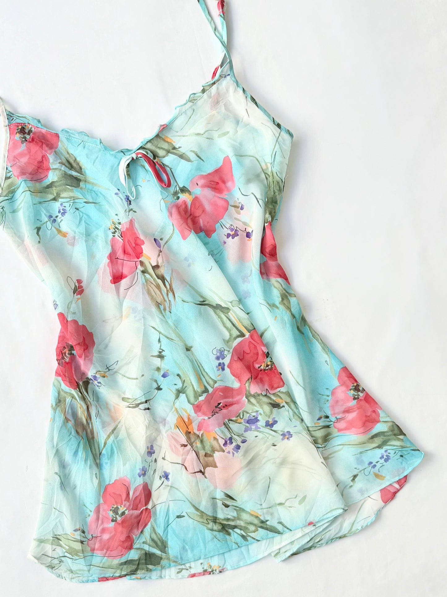 00’s Japanese floral blue top | Size 12-14