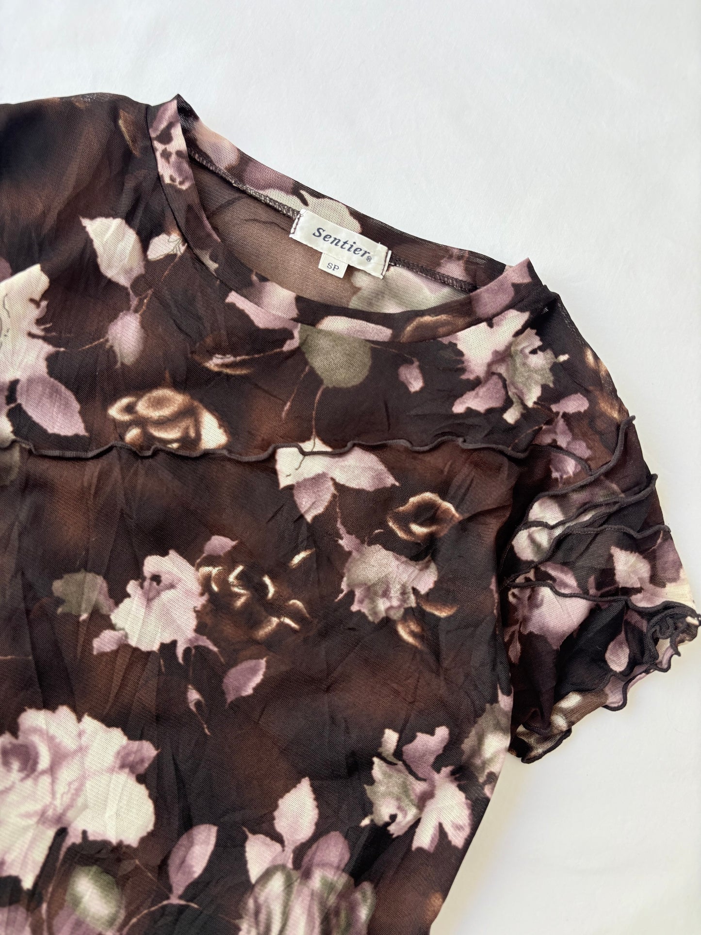 00’s Brown floral mesh tee | Size 10