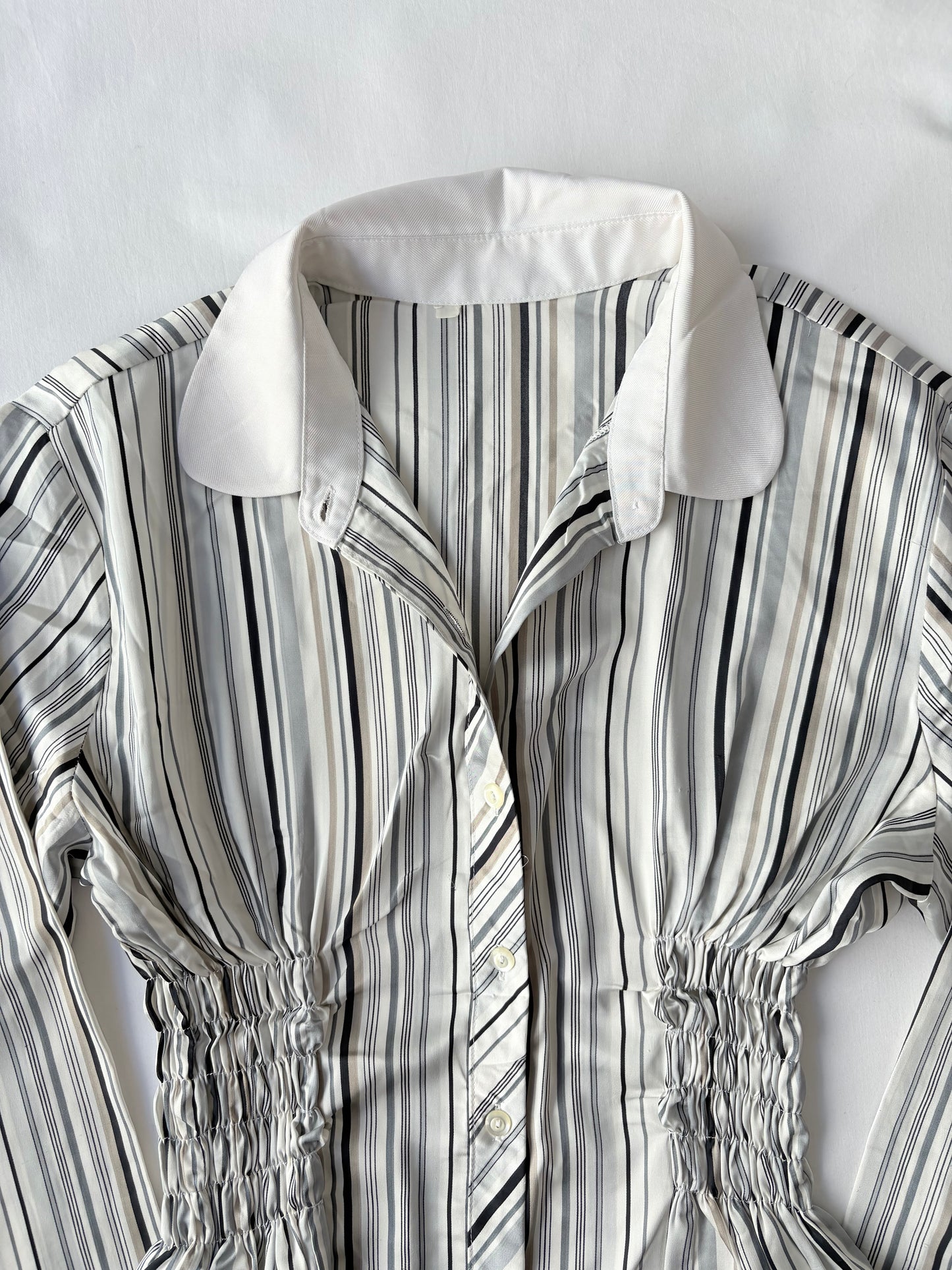00’s Cinched satin striped shirt | Size 12