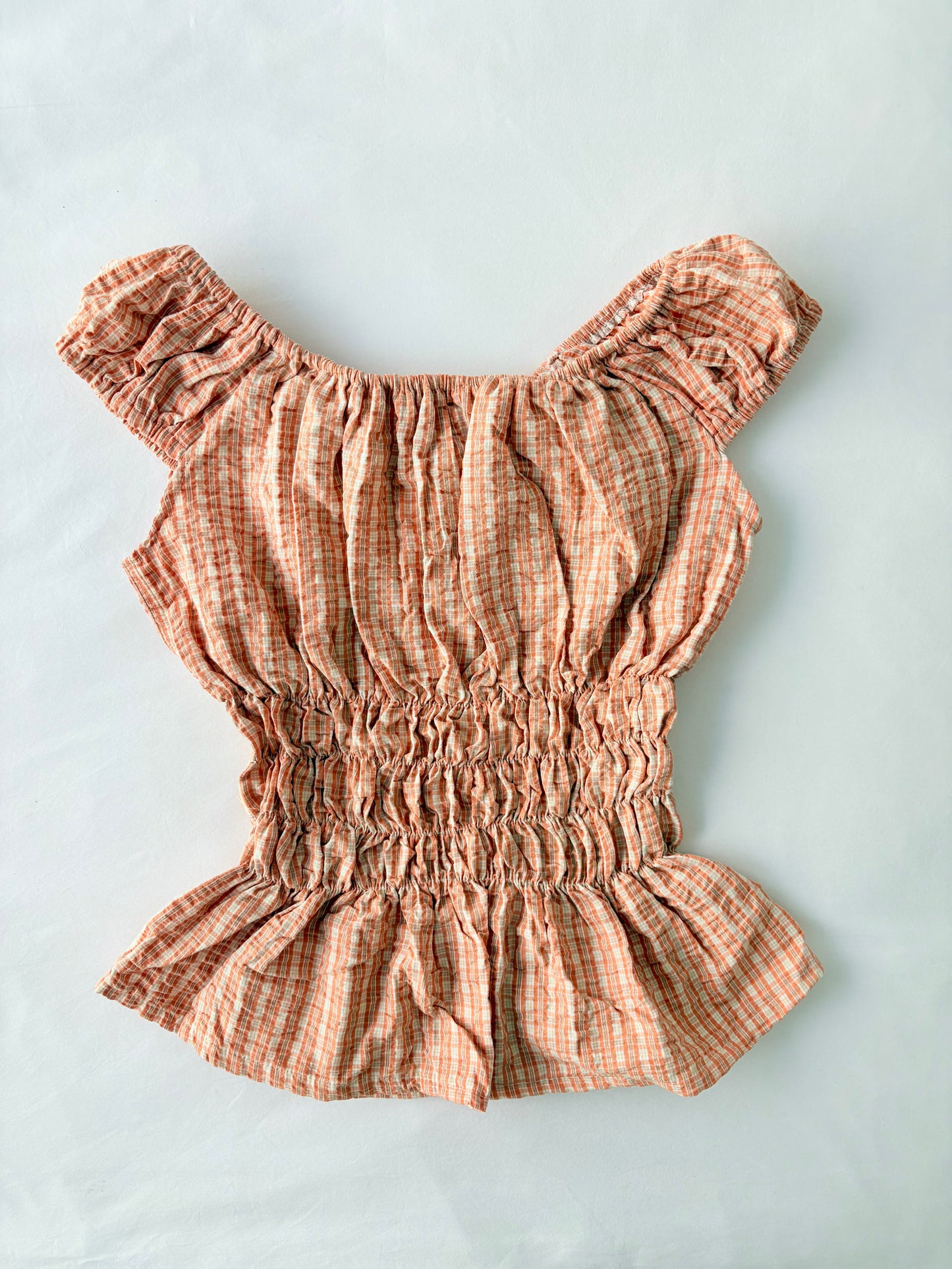00’s Orange milkmaid plaid top | Size 12