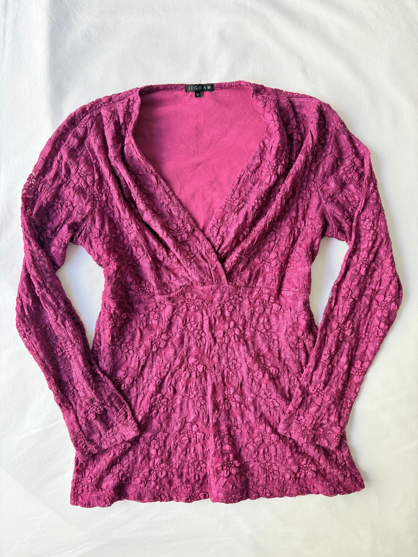00’s Magenta lace long sleeve | Size 12-14