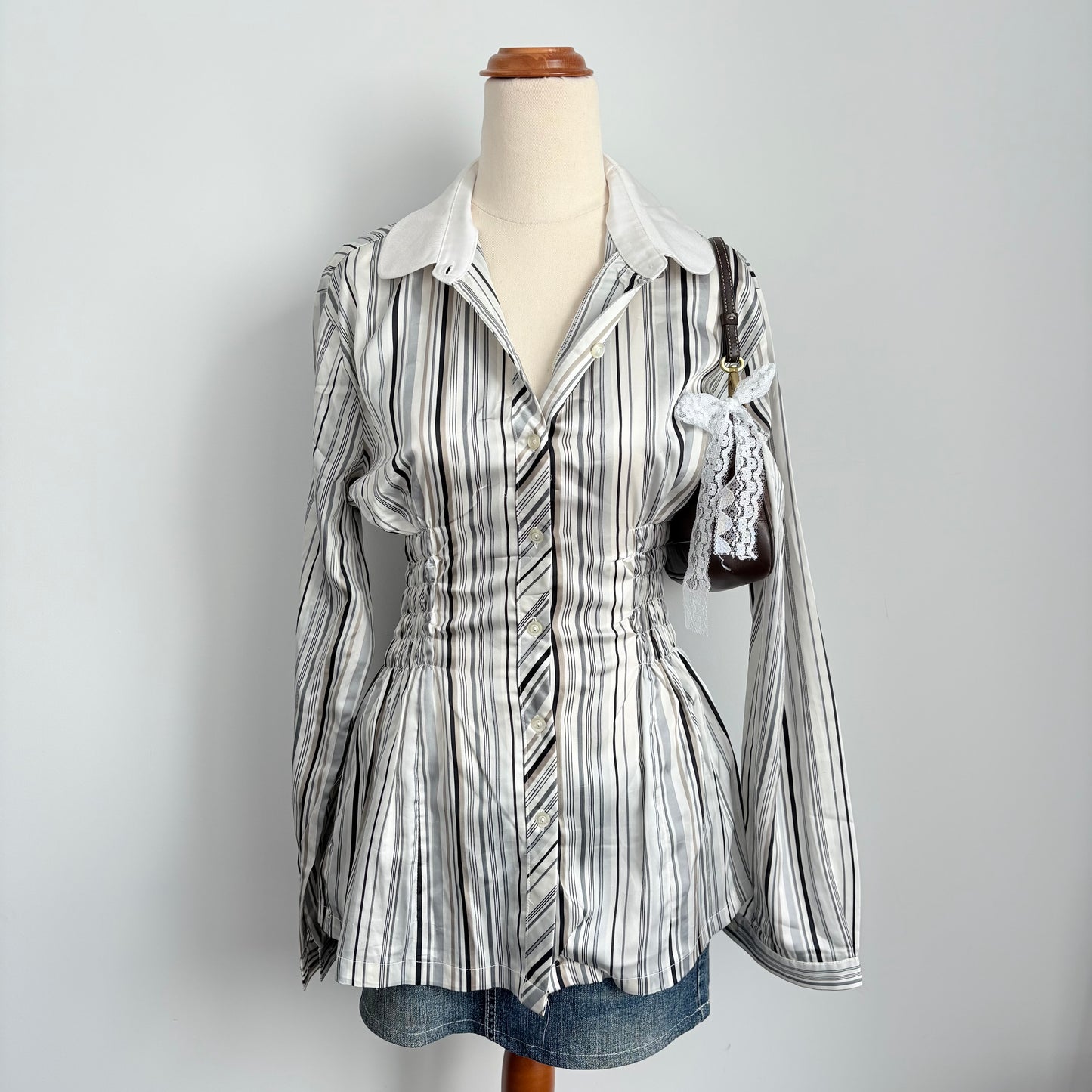 00’s Cinched satin striped shirt | Size 12