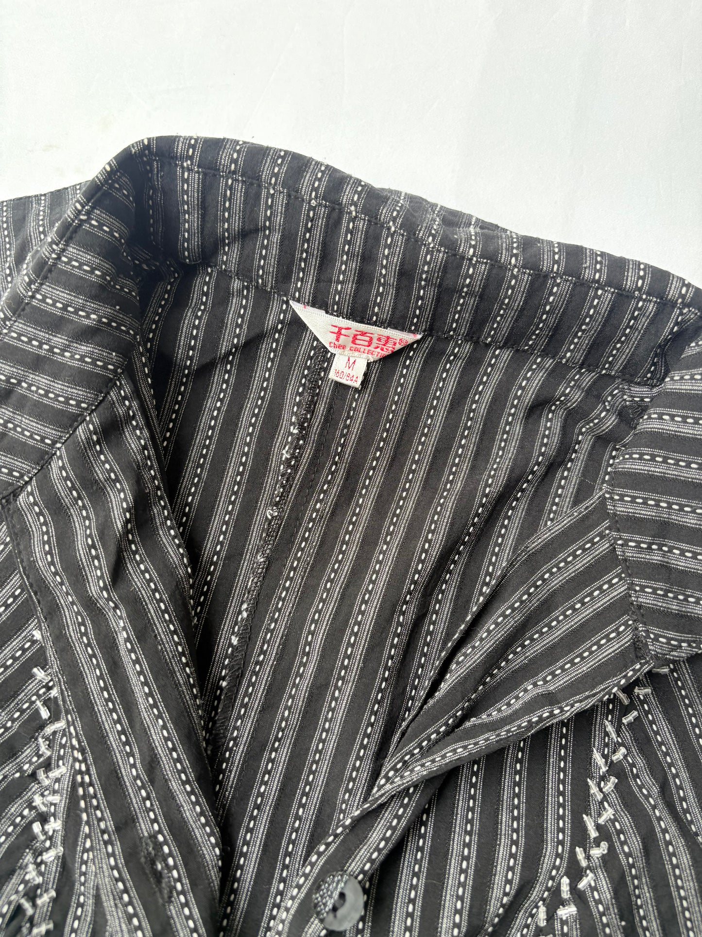 00’s Beaded black cinched shirt | Size 8-10