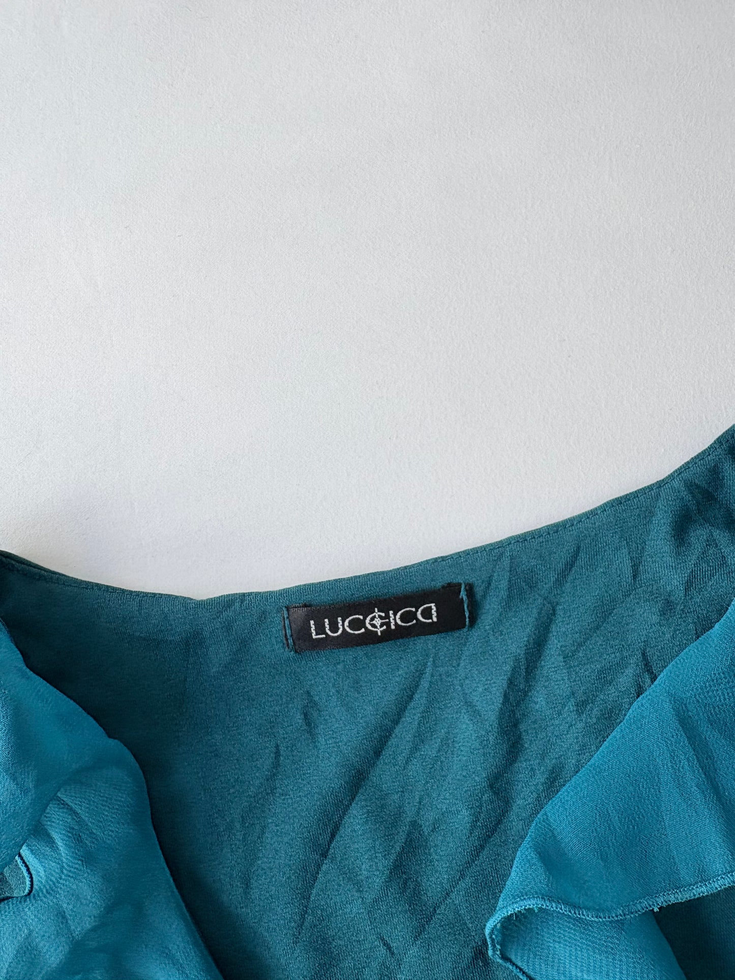 00’s Luccica teal ruffle tank | Size 12