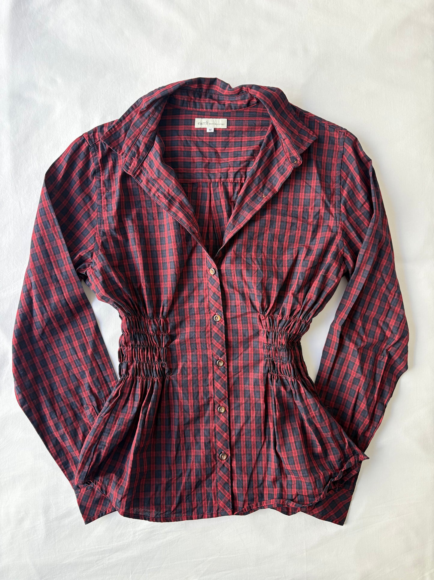 00’s Red plaid cinched shirt | Size 10