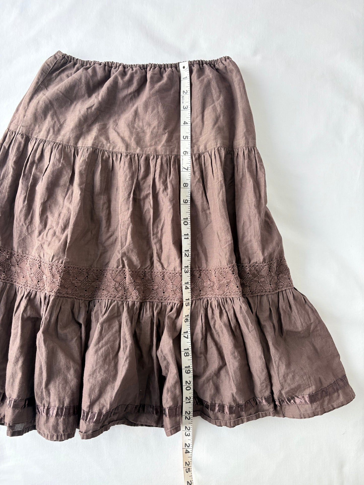 00’s Tiered chocolate midi skirt | Size 6