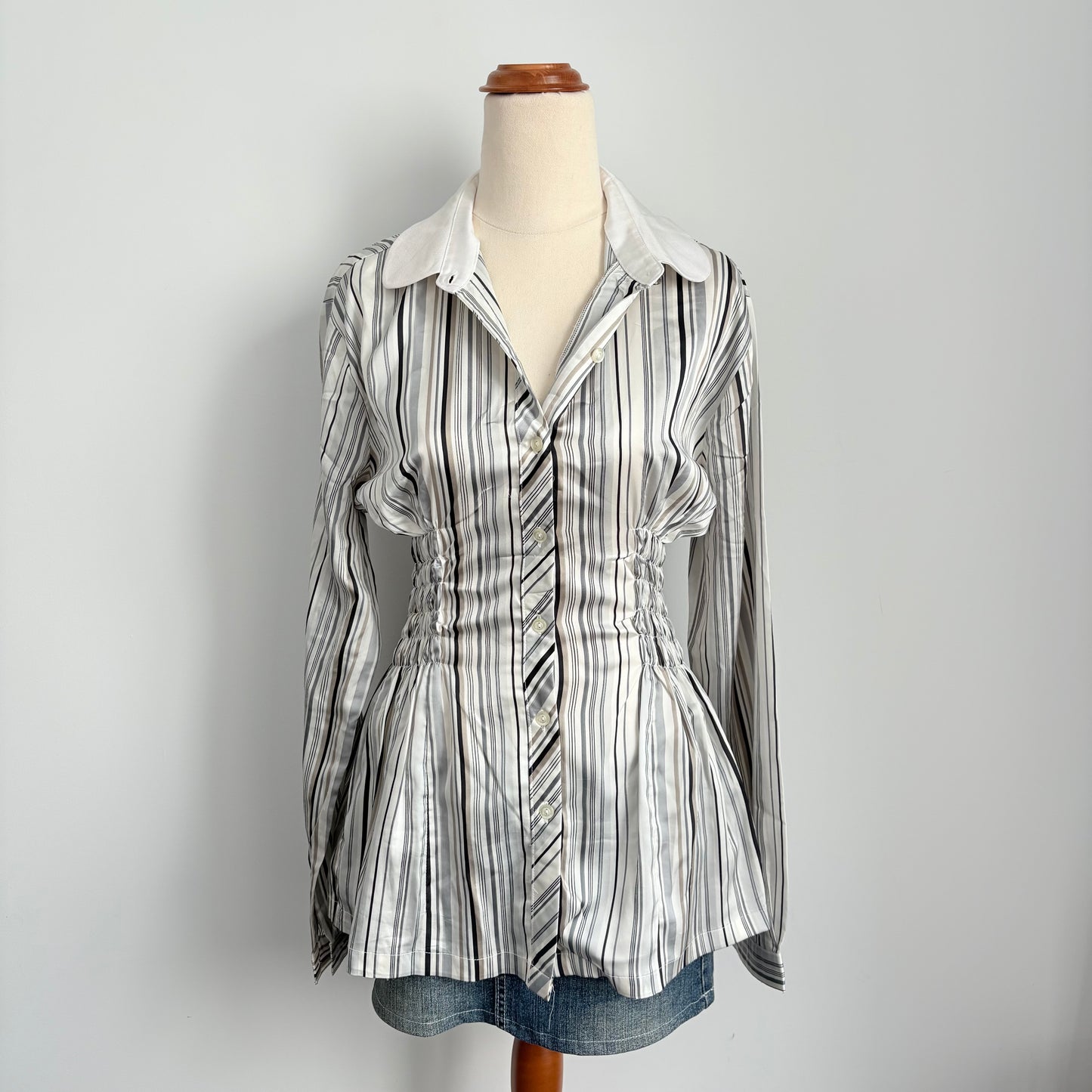 00’s Cinched satin striped shirt | Size 12