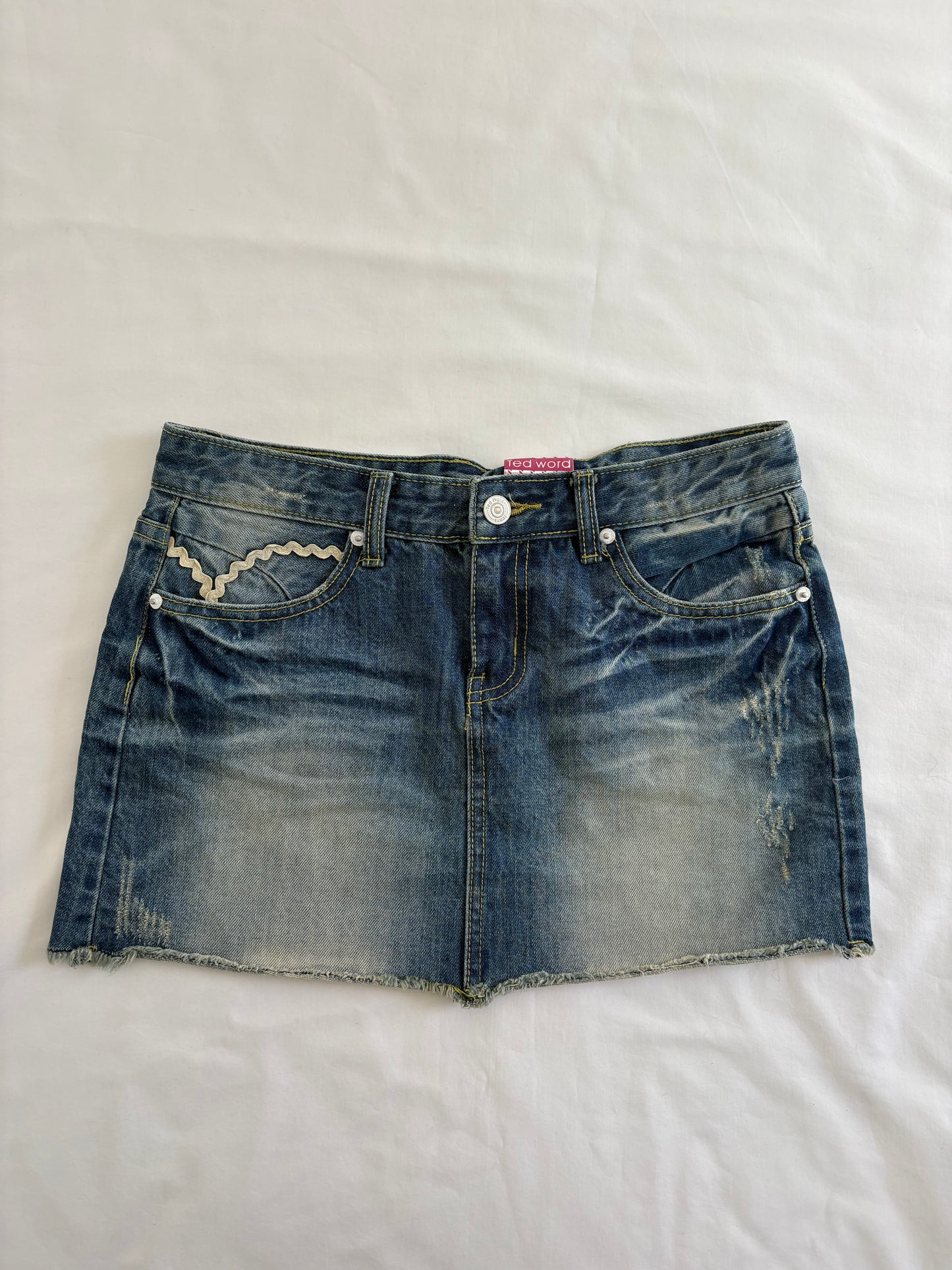 00’s Ribbon denim mini skirt | Size 8
