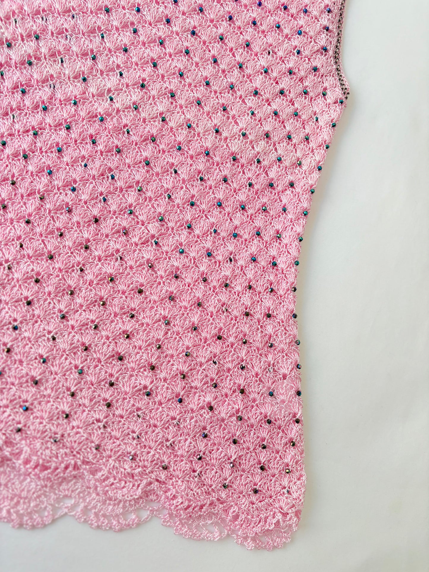 00’s Beaded pink crochet tank | Size 10-12