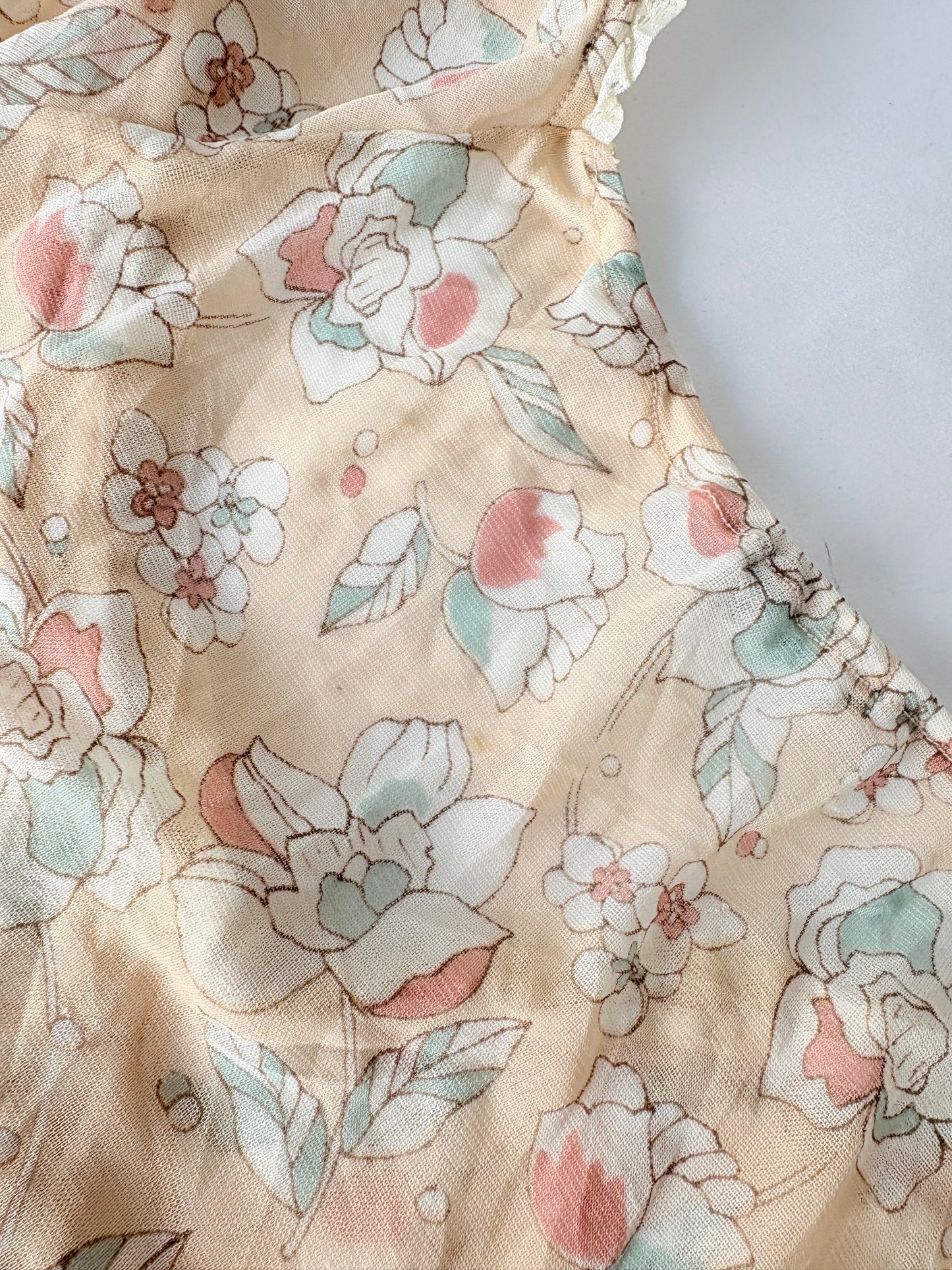 00’s Cream floral sheer mini dress | Size 8-10