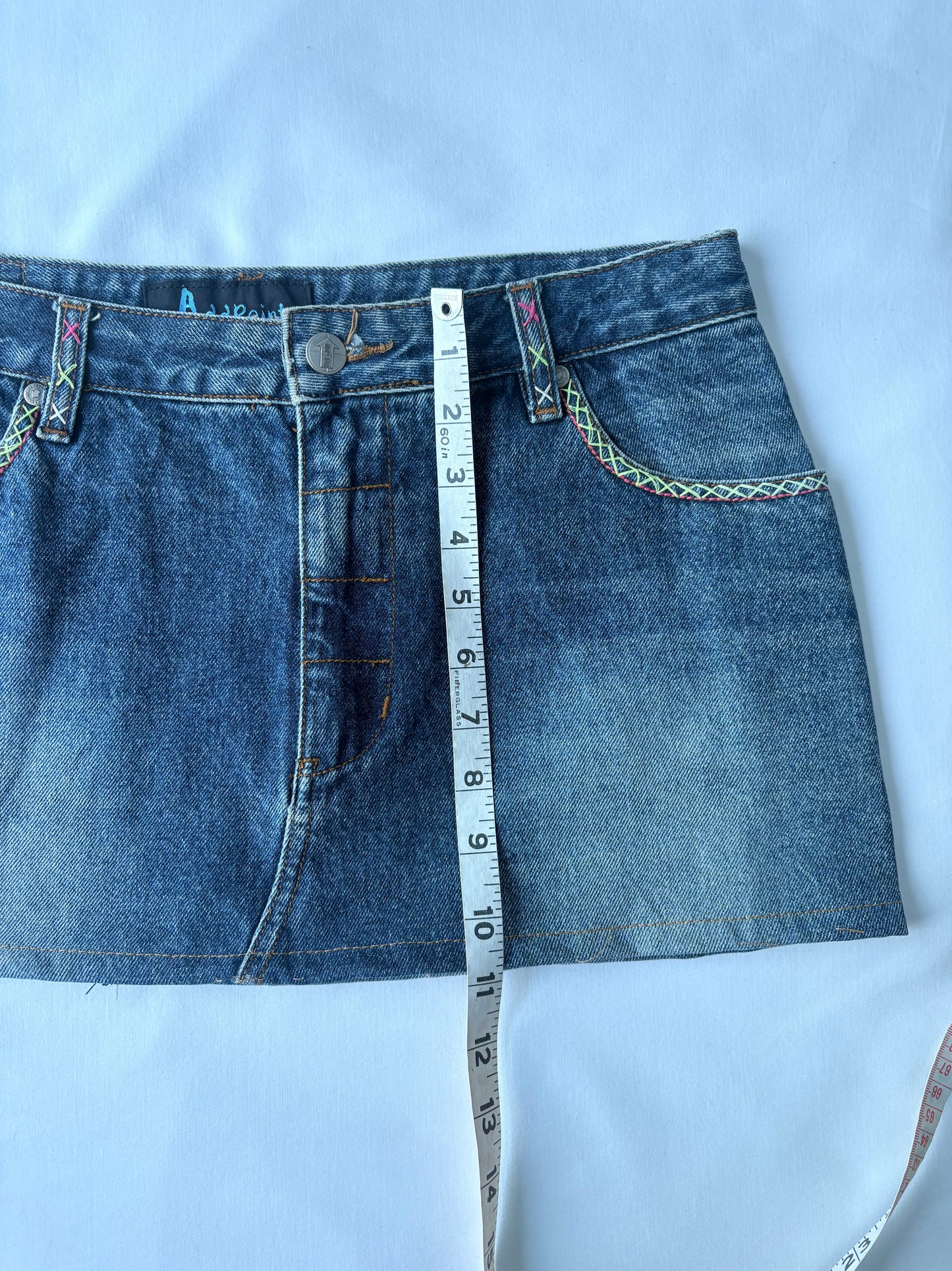 00’s Neon stitch denim skirt | Size 10