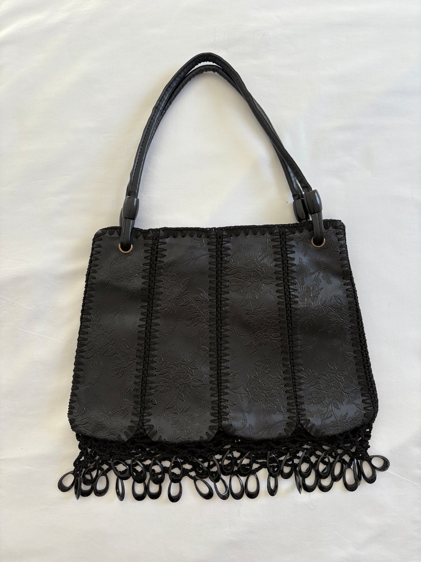 Black crochet floral bag