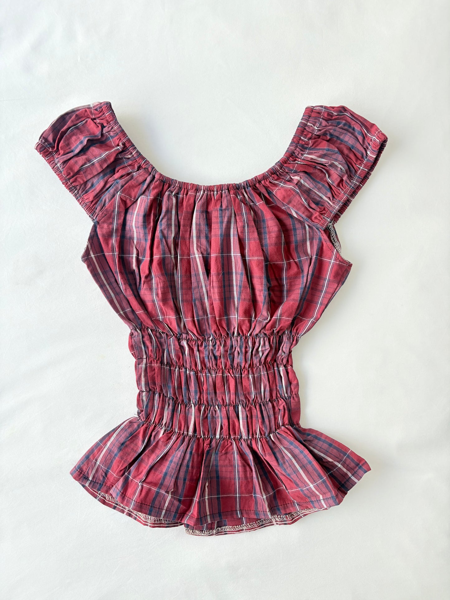 00’s Red plaid milkmaid top | Size 8-10