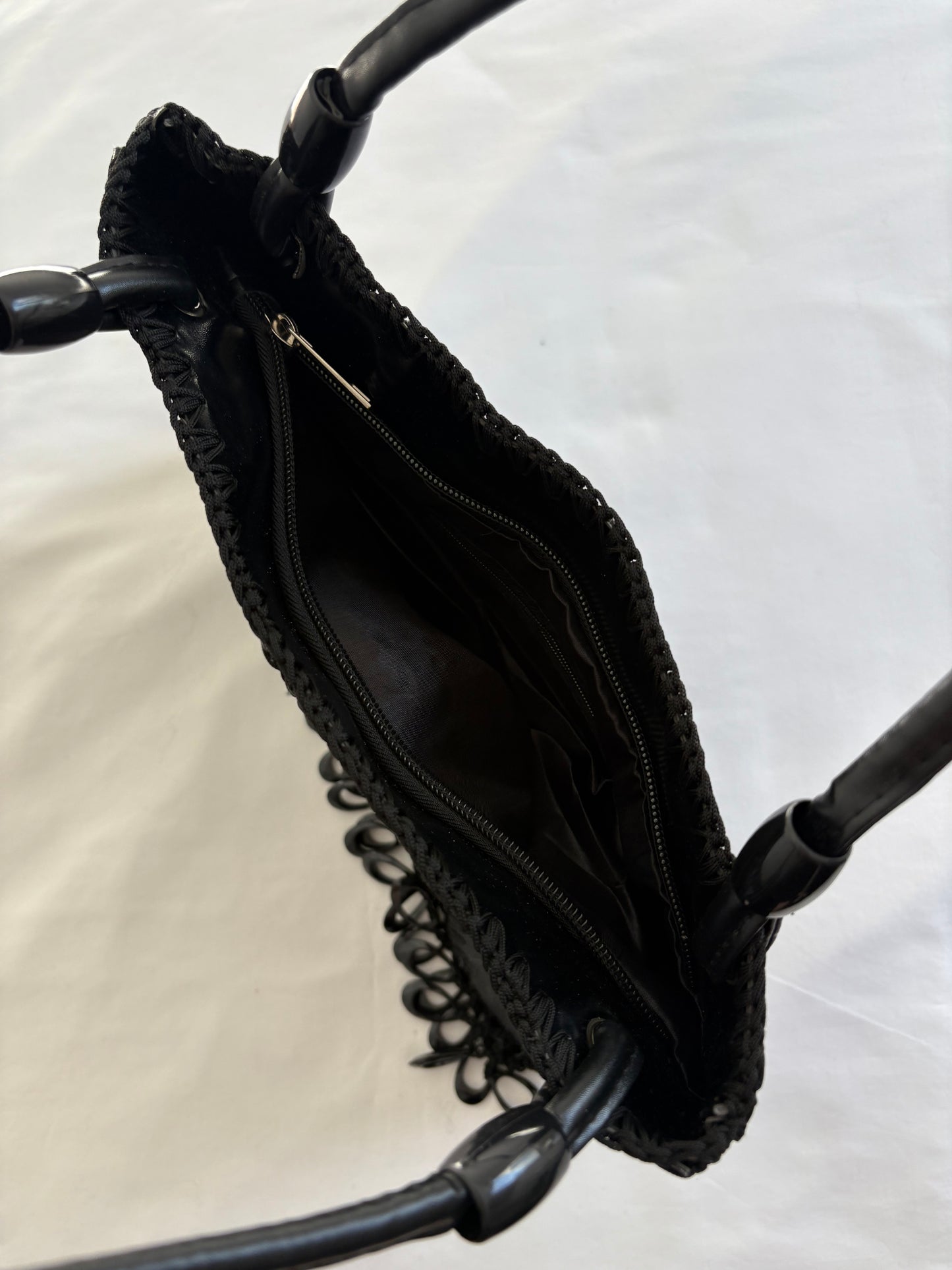 Black crochet floral bag