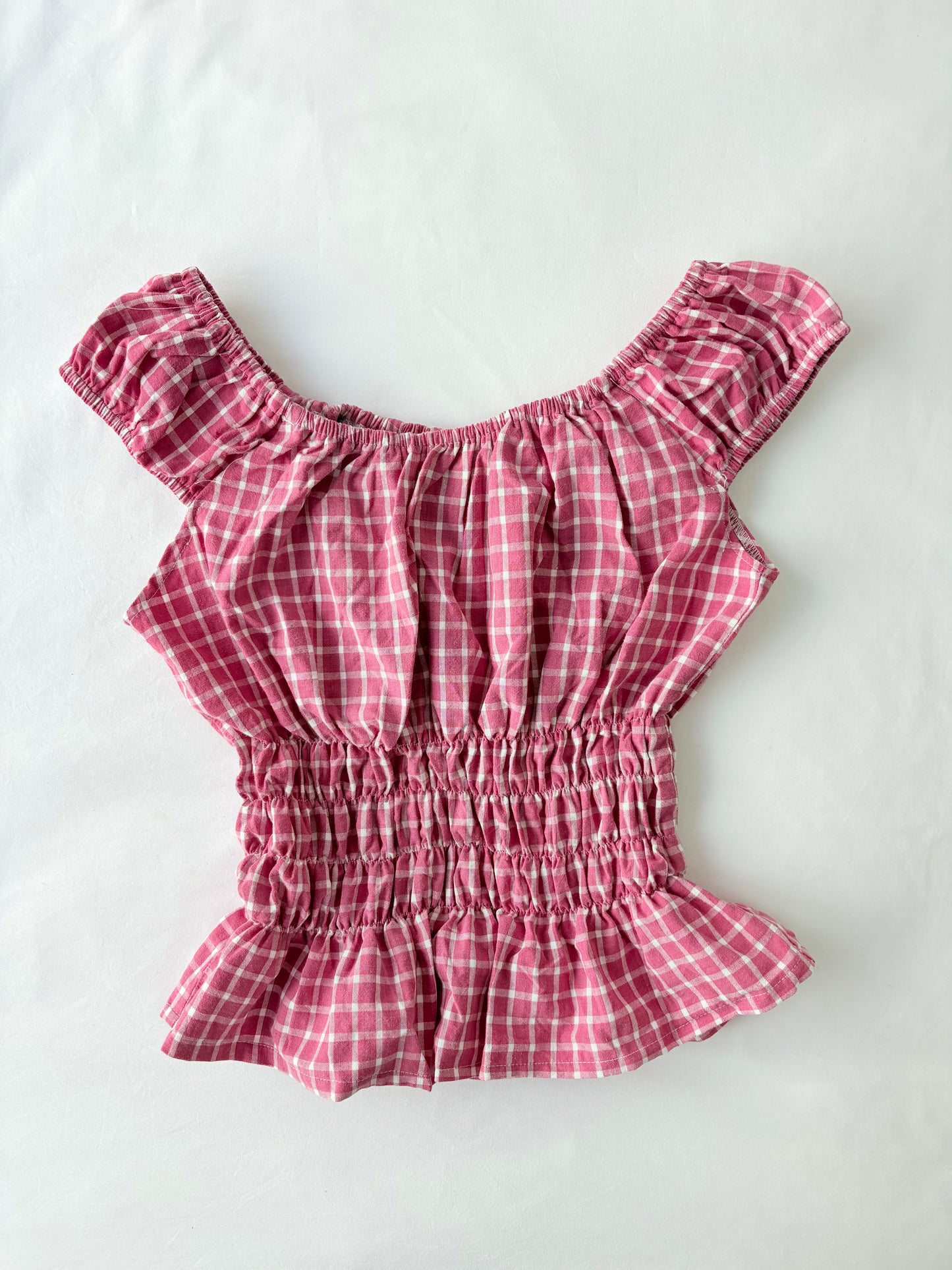 00’s Pink plaid milkmaid top | Size 12-14