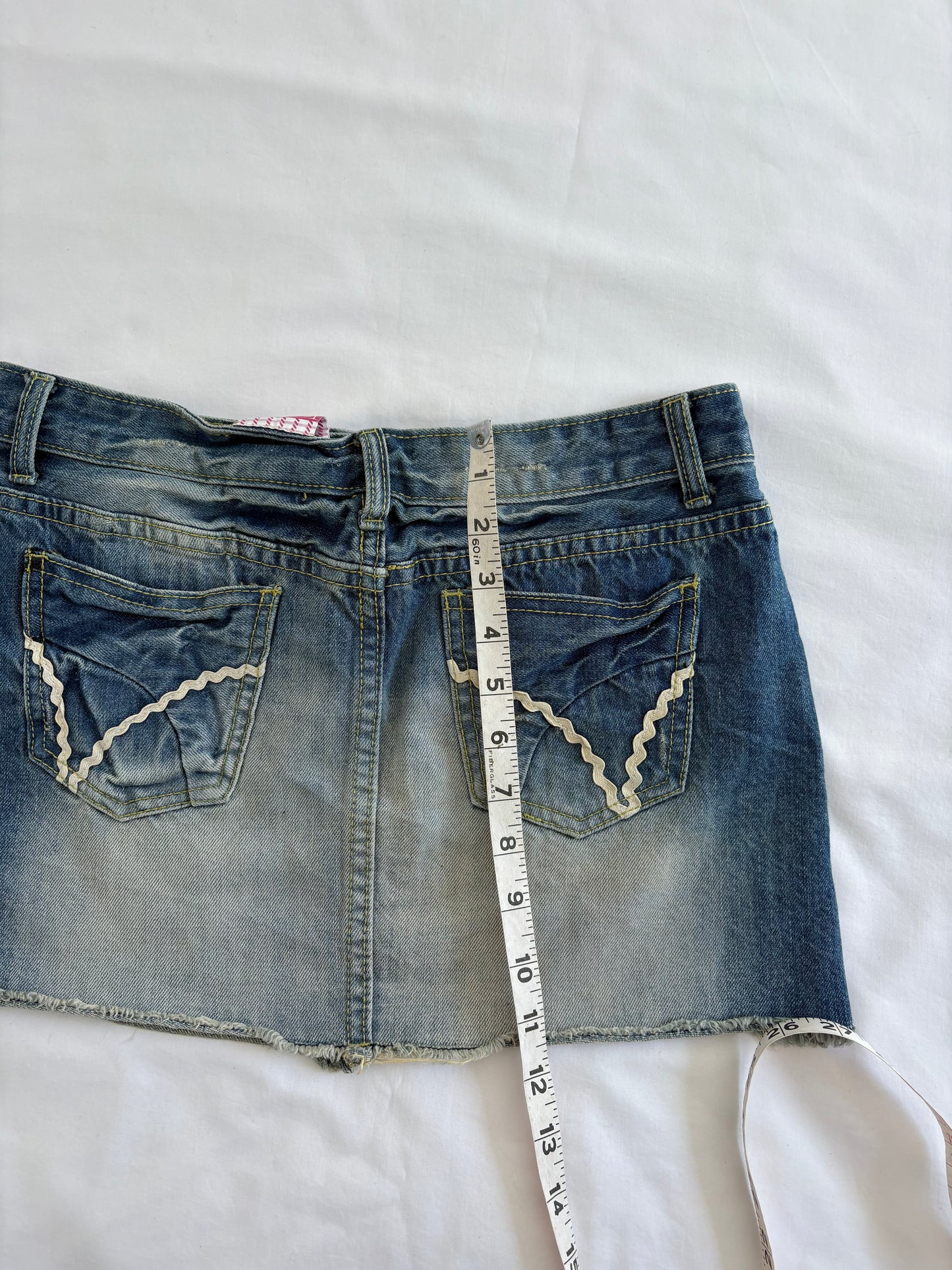 00’s Ribbon denim mini skirt | Size 8