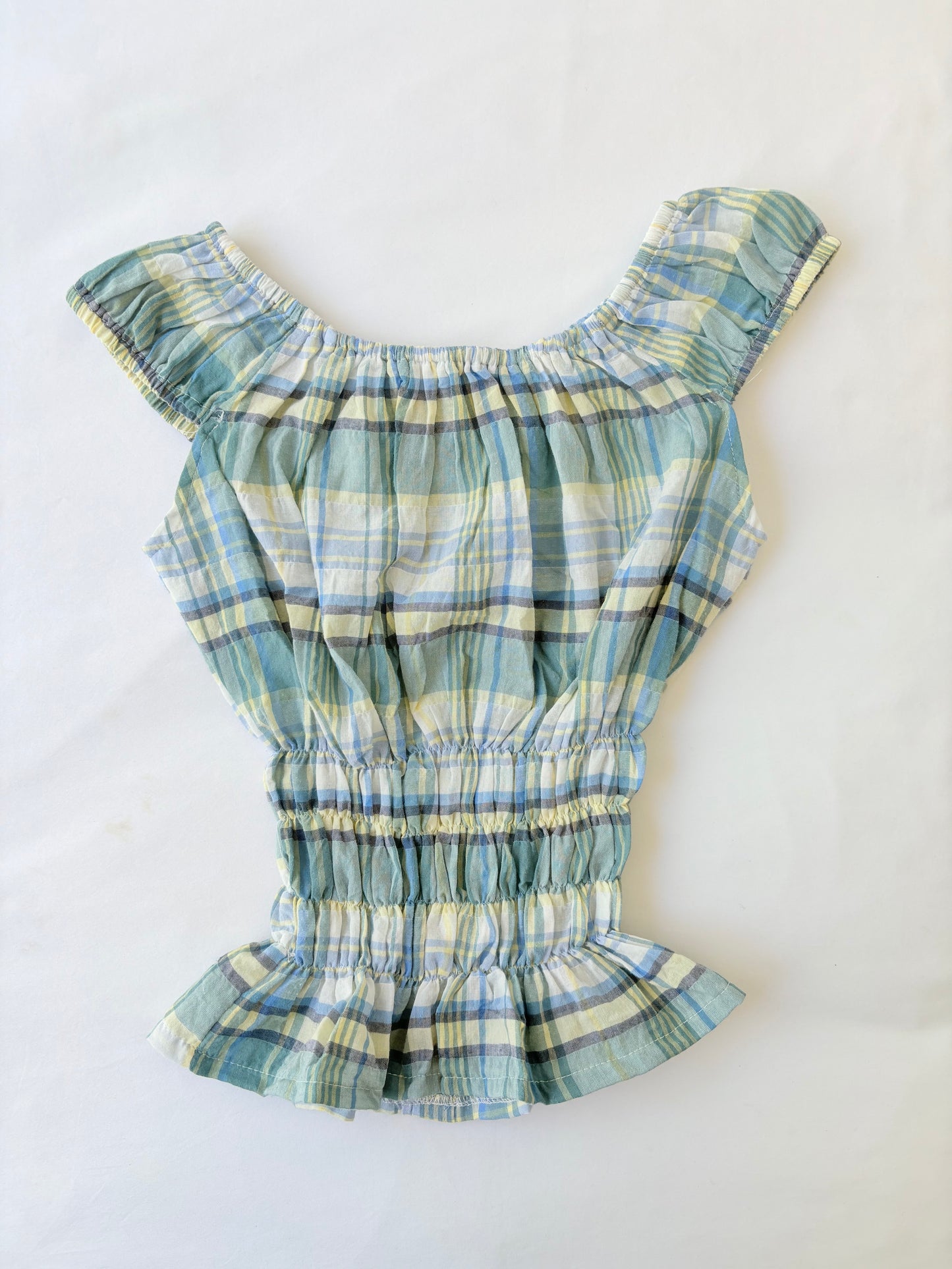 00’s Blue milkmaid plaid top | Size 10
