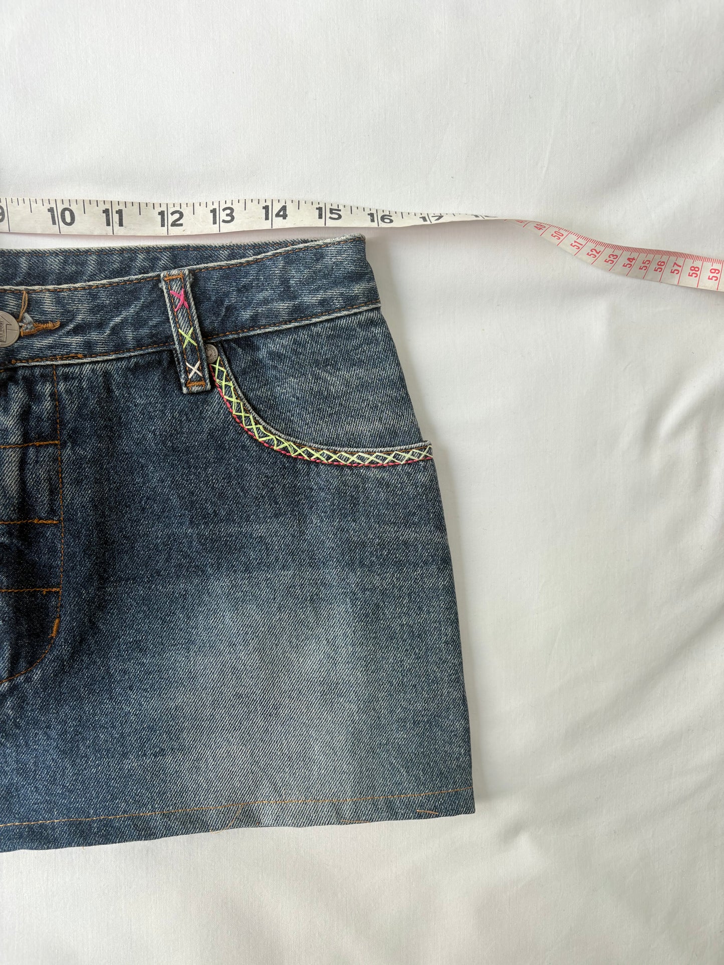 00’s Neon stitch denim skirt | Size 10
