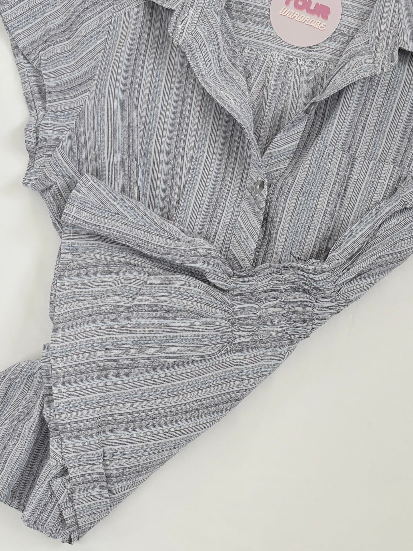 00’s Blue striped cinched shirt | Size 10-12