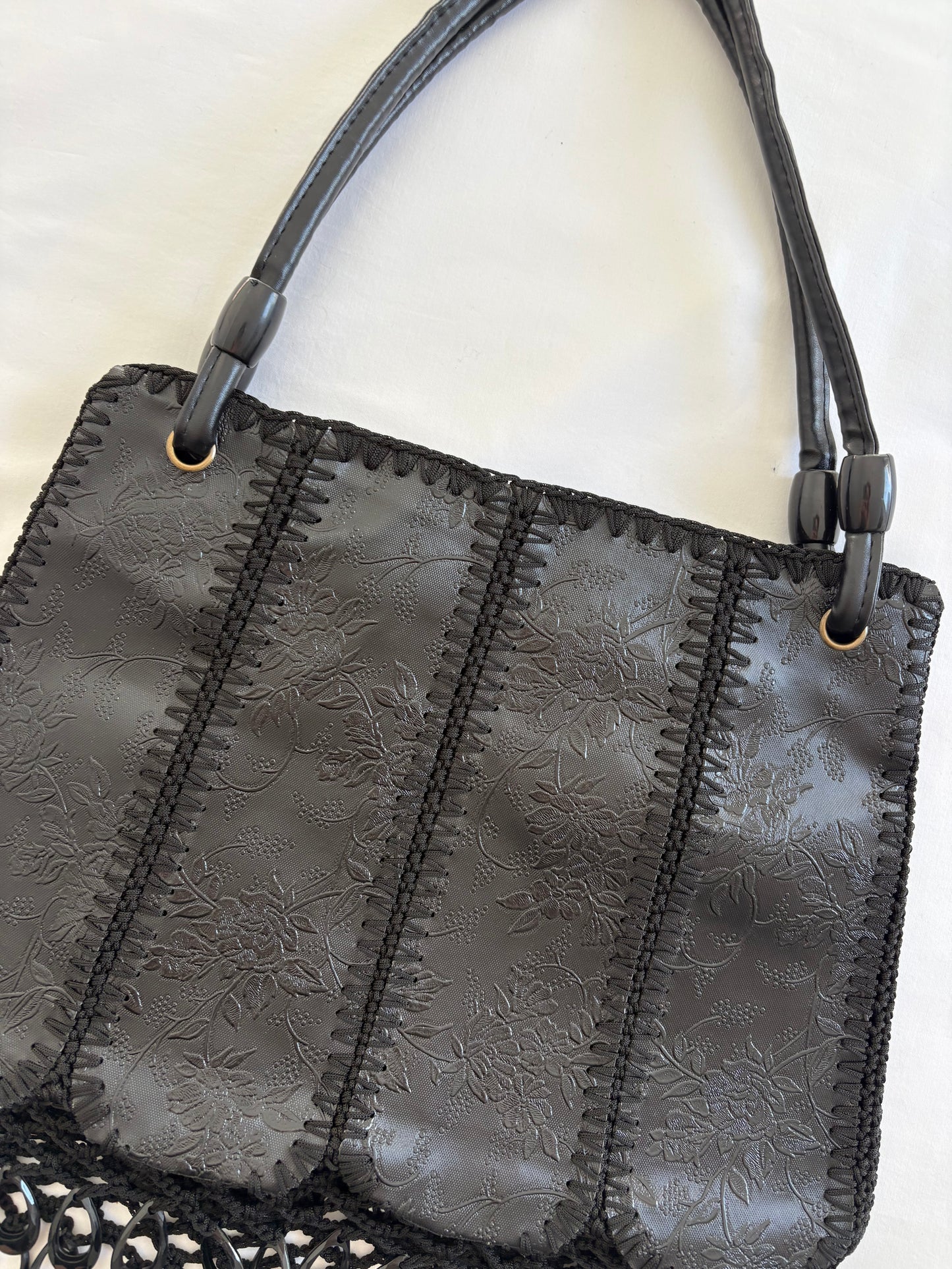 Black crochet floral bag