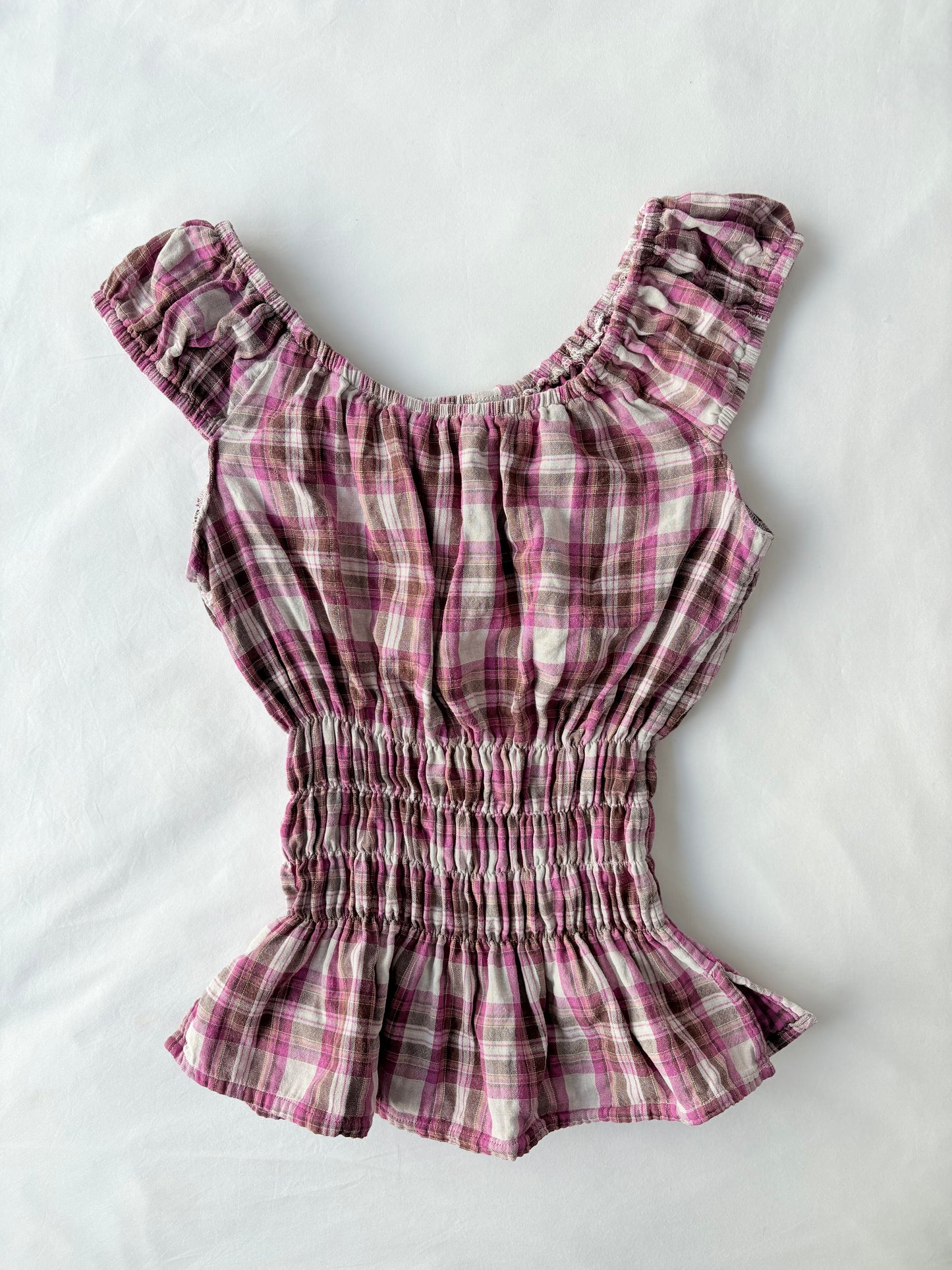 00’s Pink plaid milkmaid top | Size 10-12