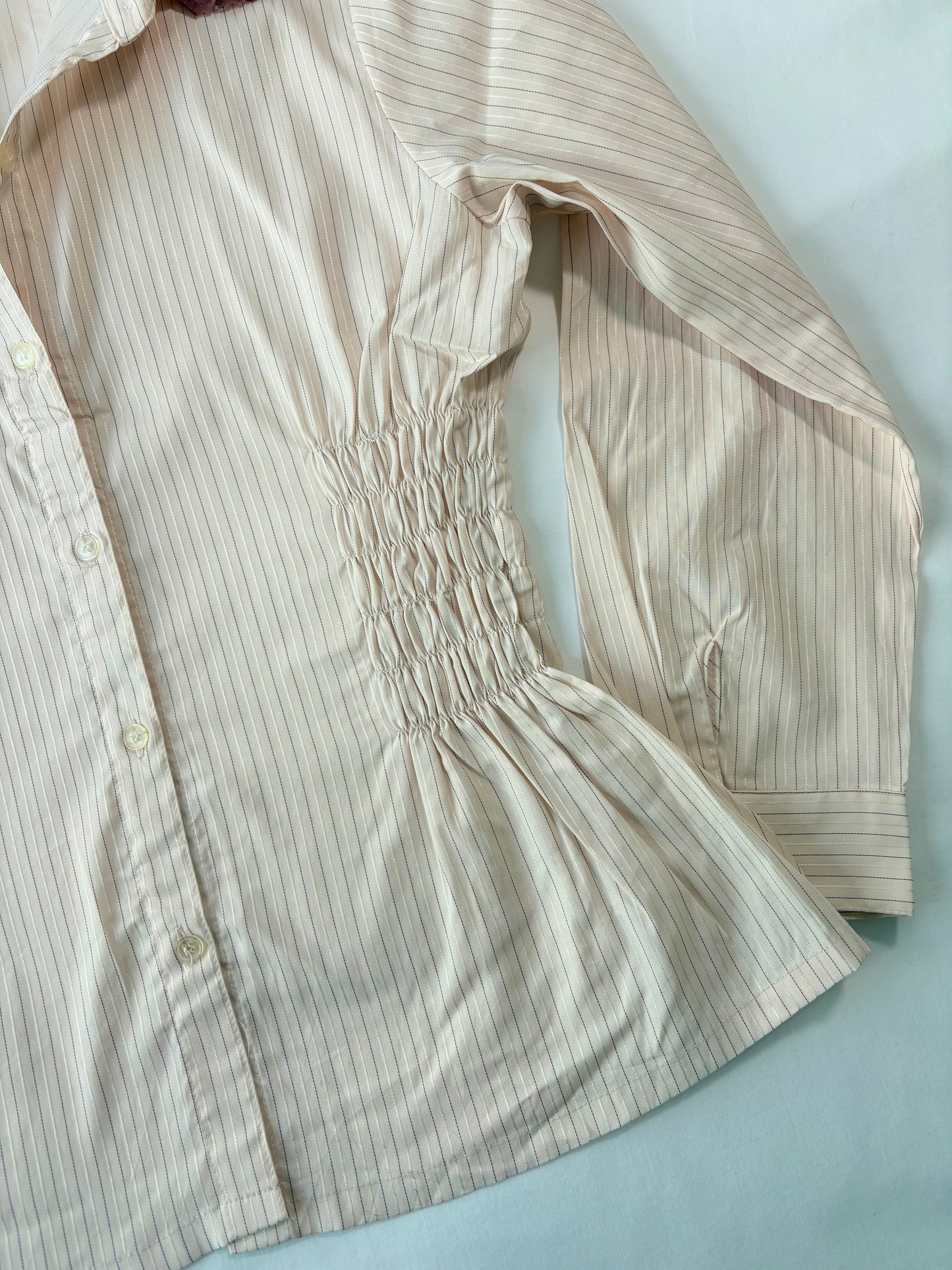 00’s Ribbon long sleeve cinched shirt | Size 12-14