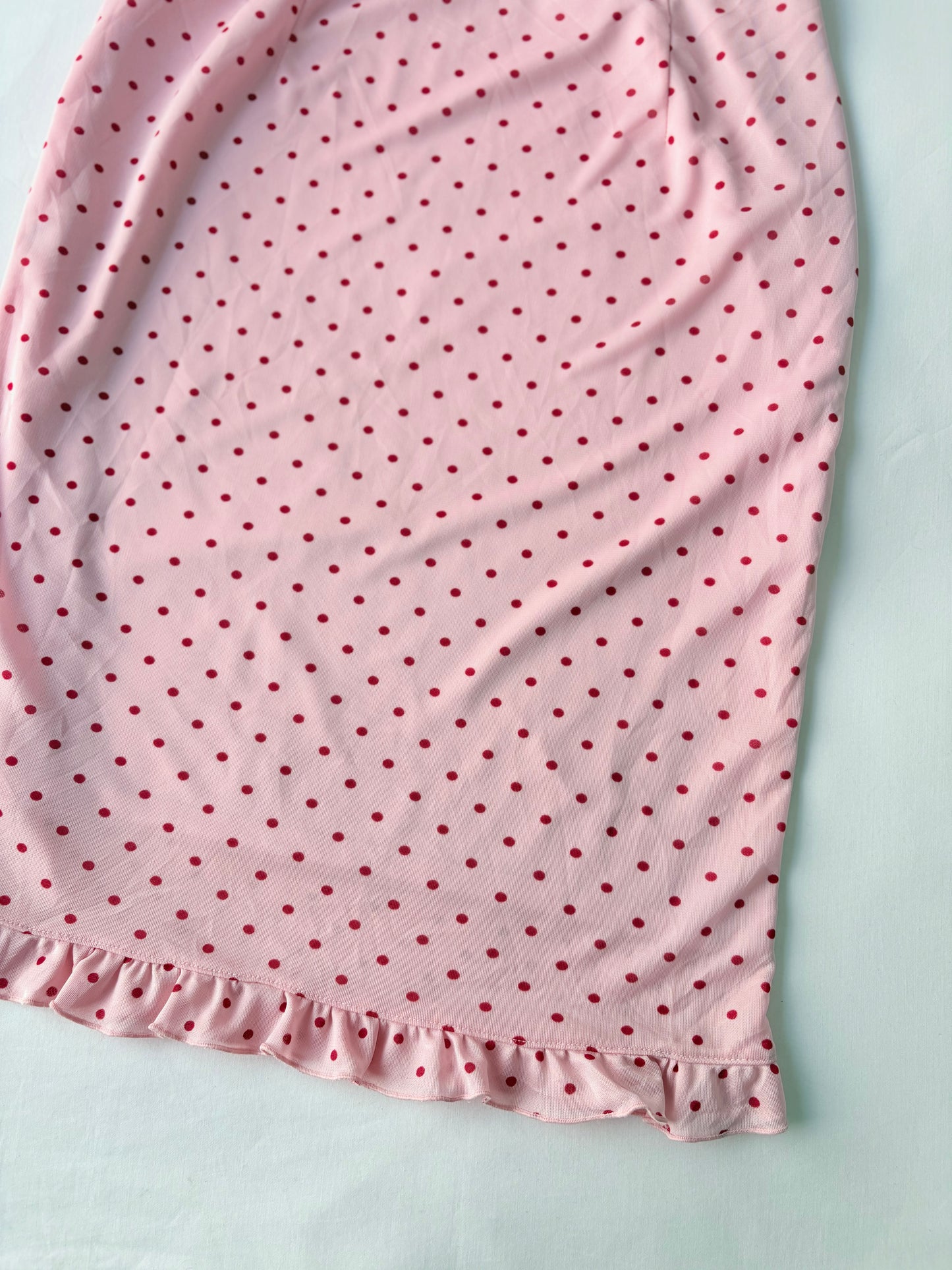 00’s Polka dot pink midi skirt | Size 8