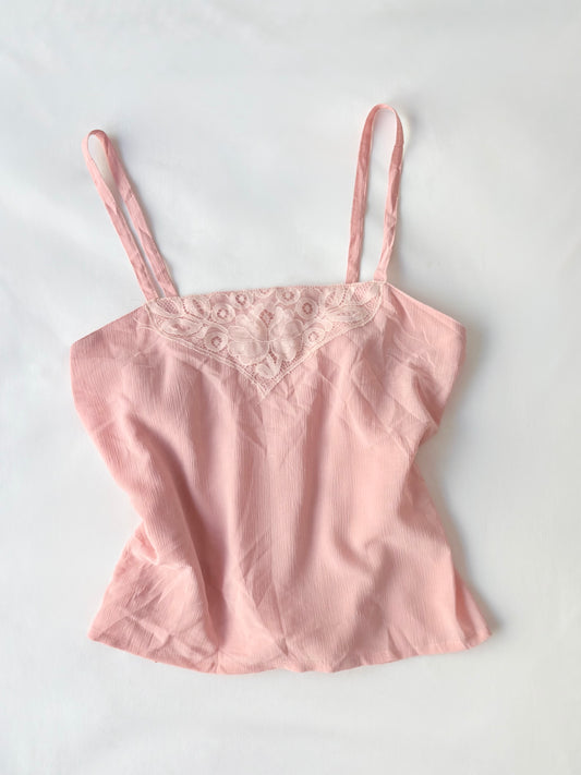 00’s Pink cropped lace top | Size 8-10