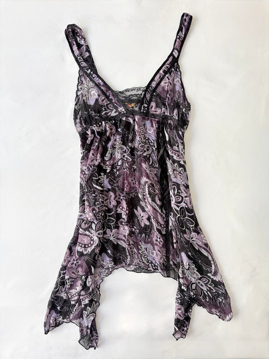00’s Asymmetrical purple lace top | Size 10-12
