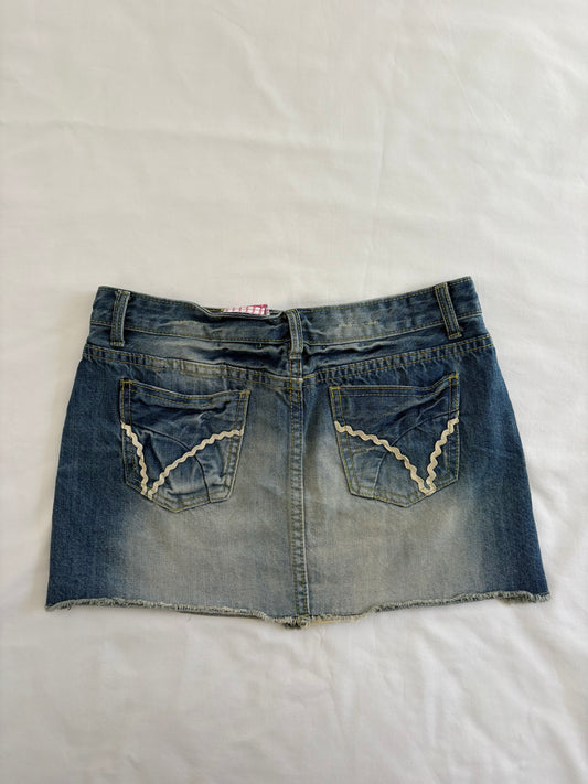 00’s Ribbon denim mini skirt | Size 8