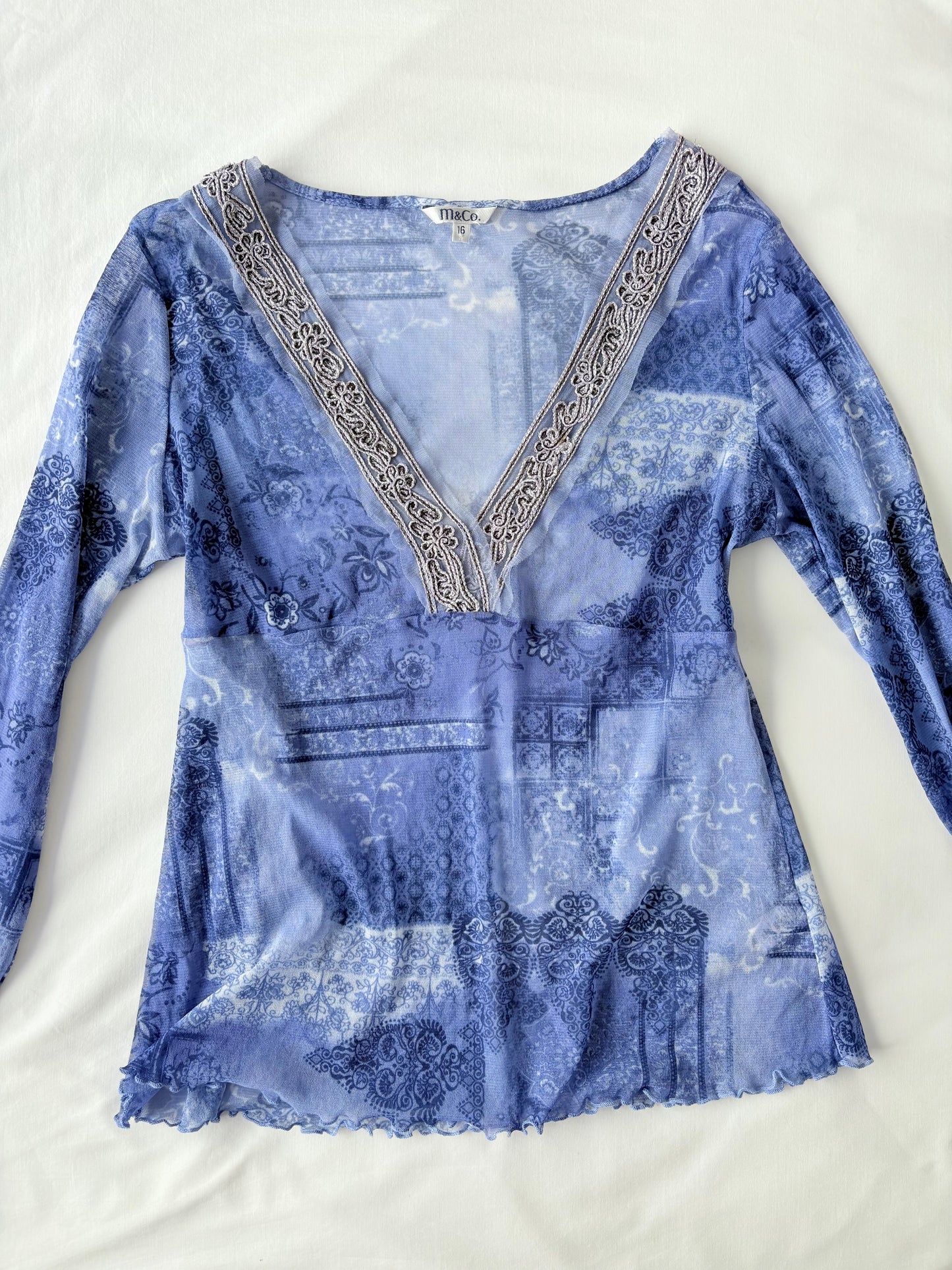 00’s Blue micro mesh long sleeve | Size 14