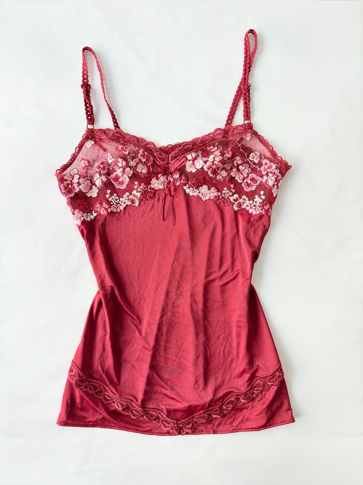 00’s Ruby red embroidered cami | Size medium