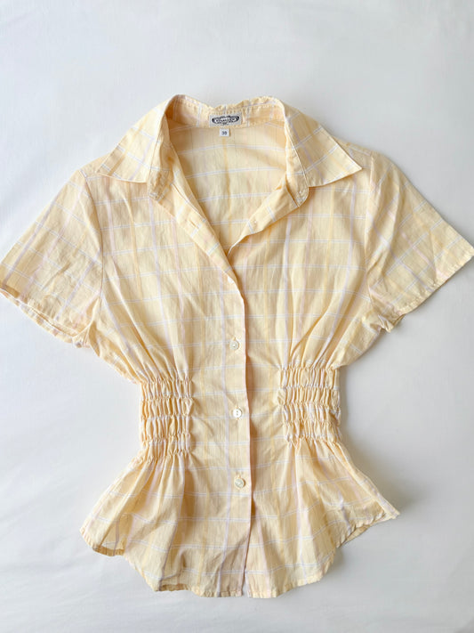 00’s Butter yellow cinched shirt | Size 10