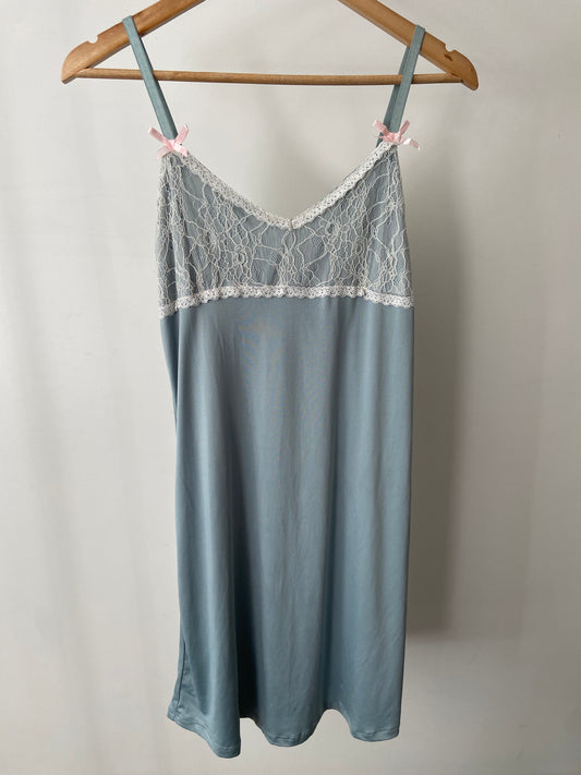 Blue lace bow mini dress