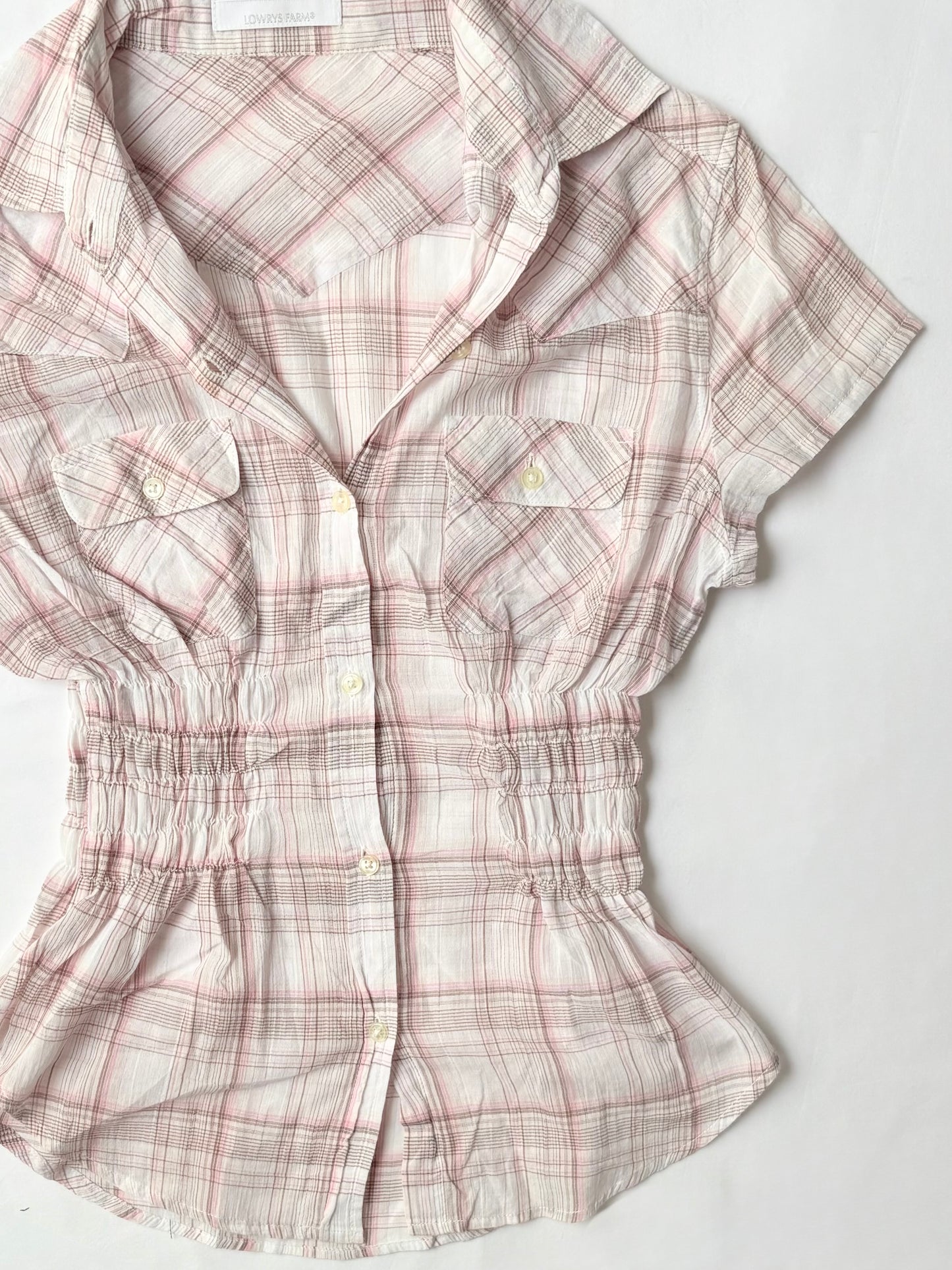 00’s Pink plaid cinched shirt | Size 8