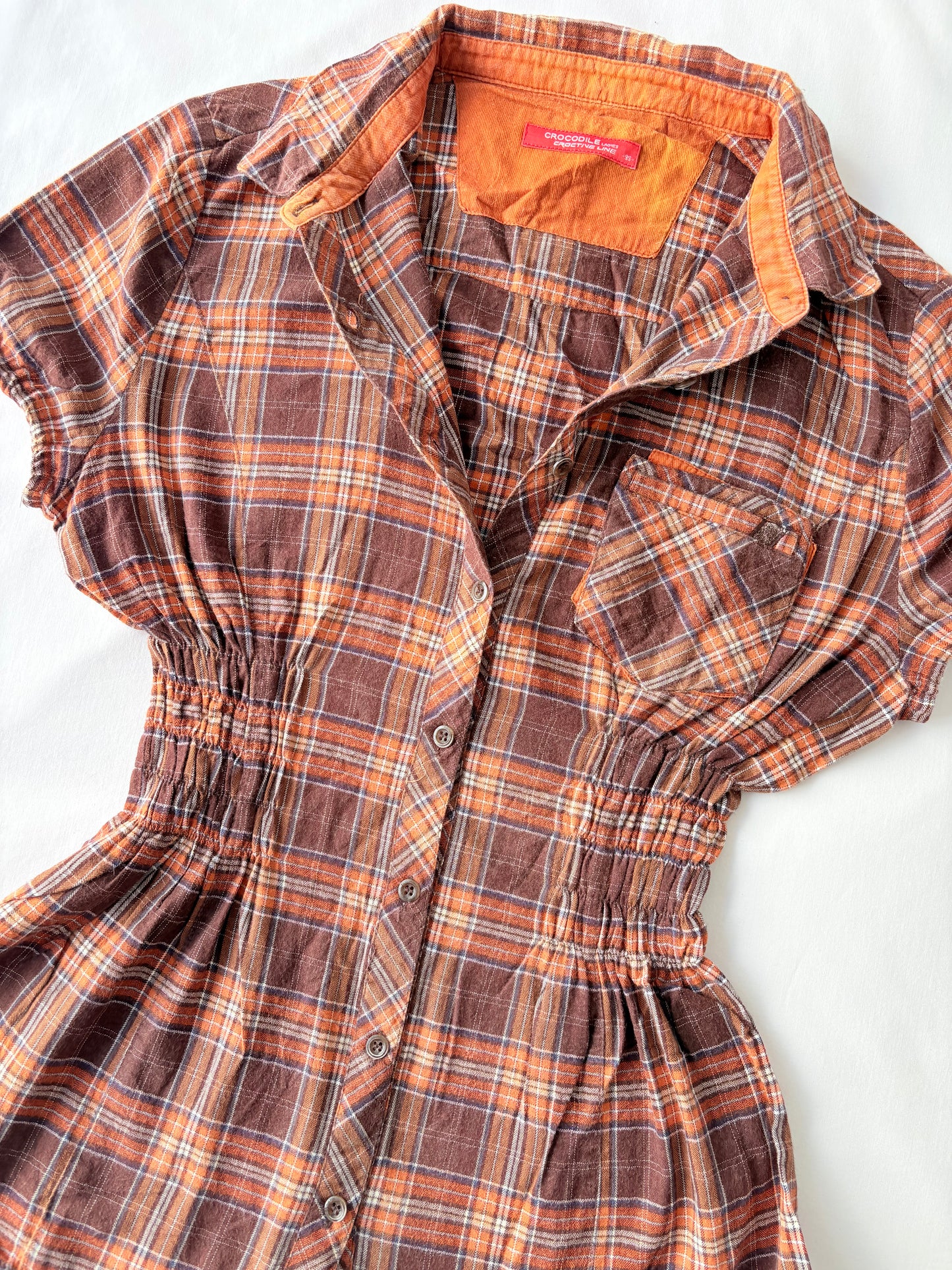 00’s Orange puff sleeve cinched shirt | Size 12