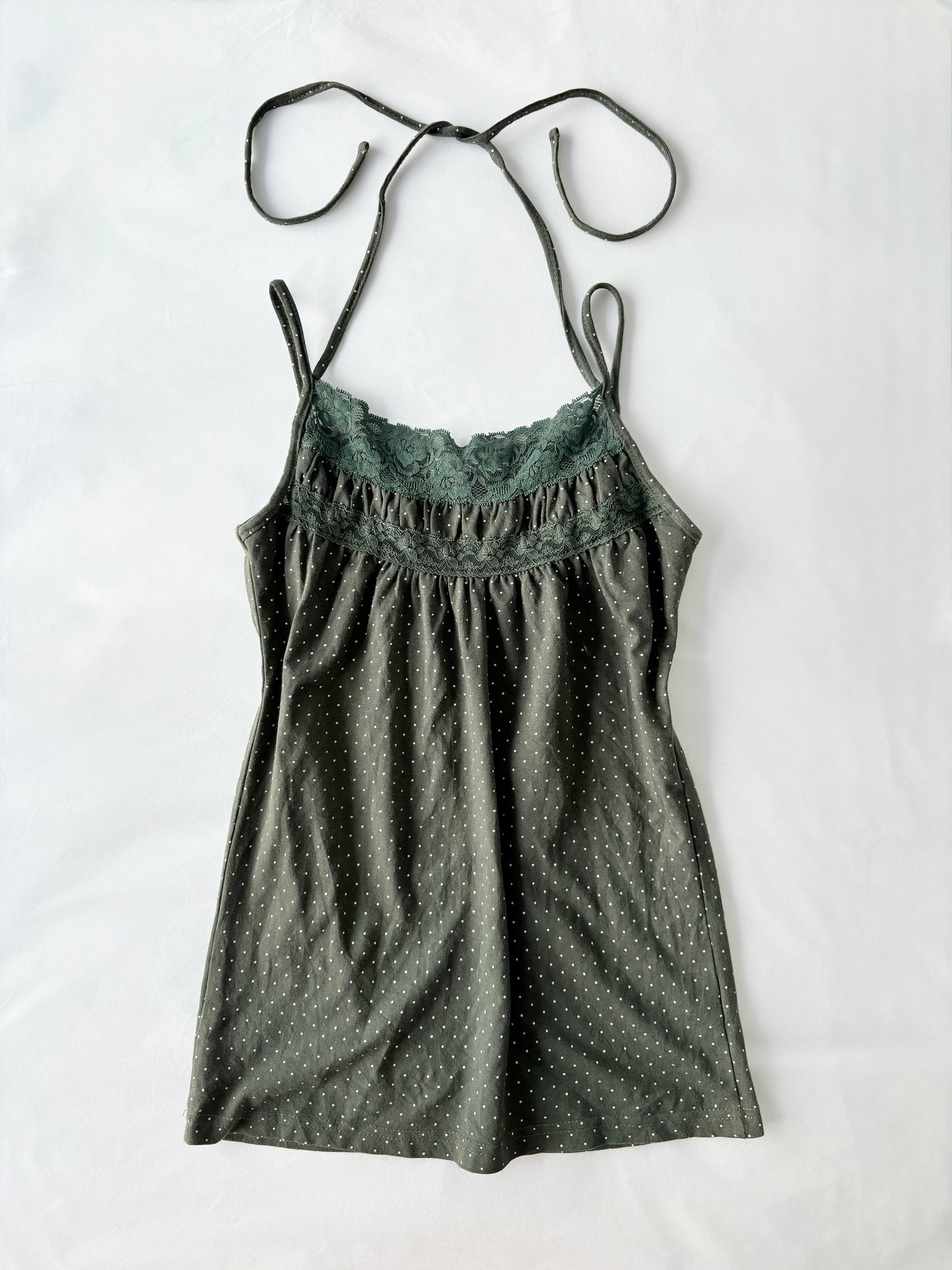 00’s Green polka dot halter | Size 10