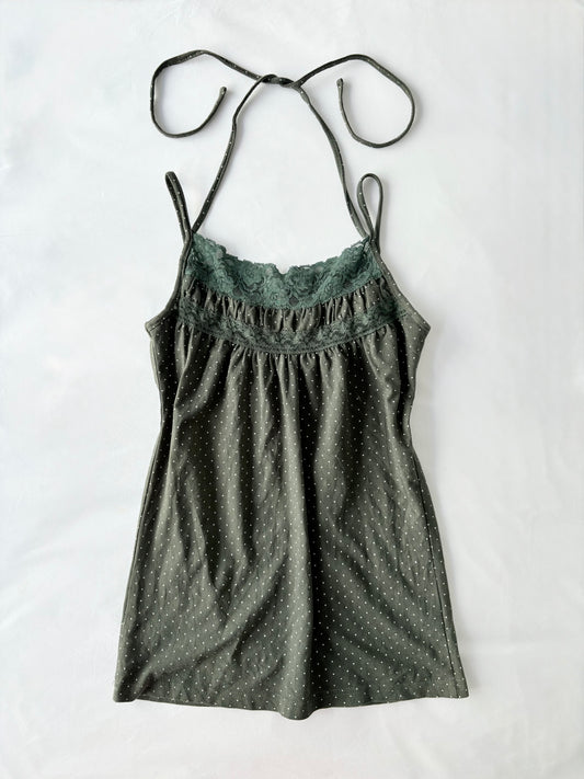 00’s Green polka dot halter | Size 10