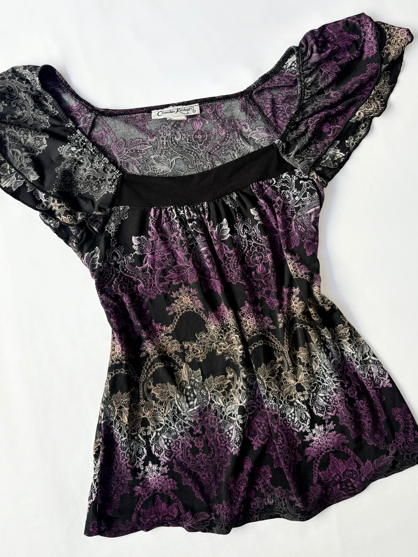 00’s Claudia Richard flutter sleeve top | Size 12