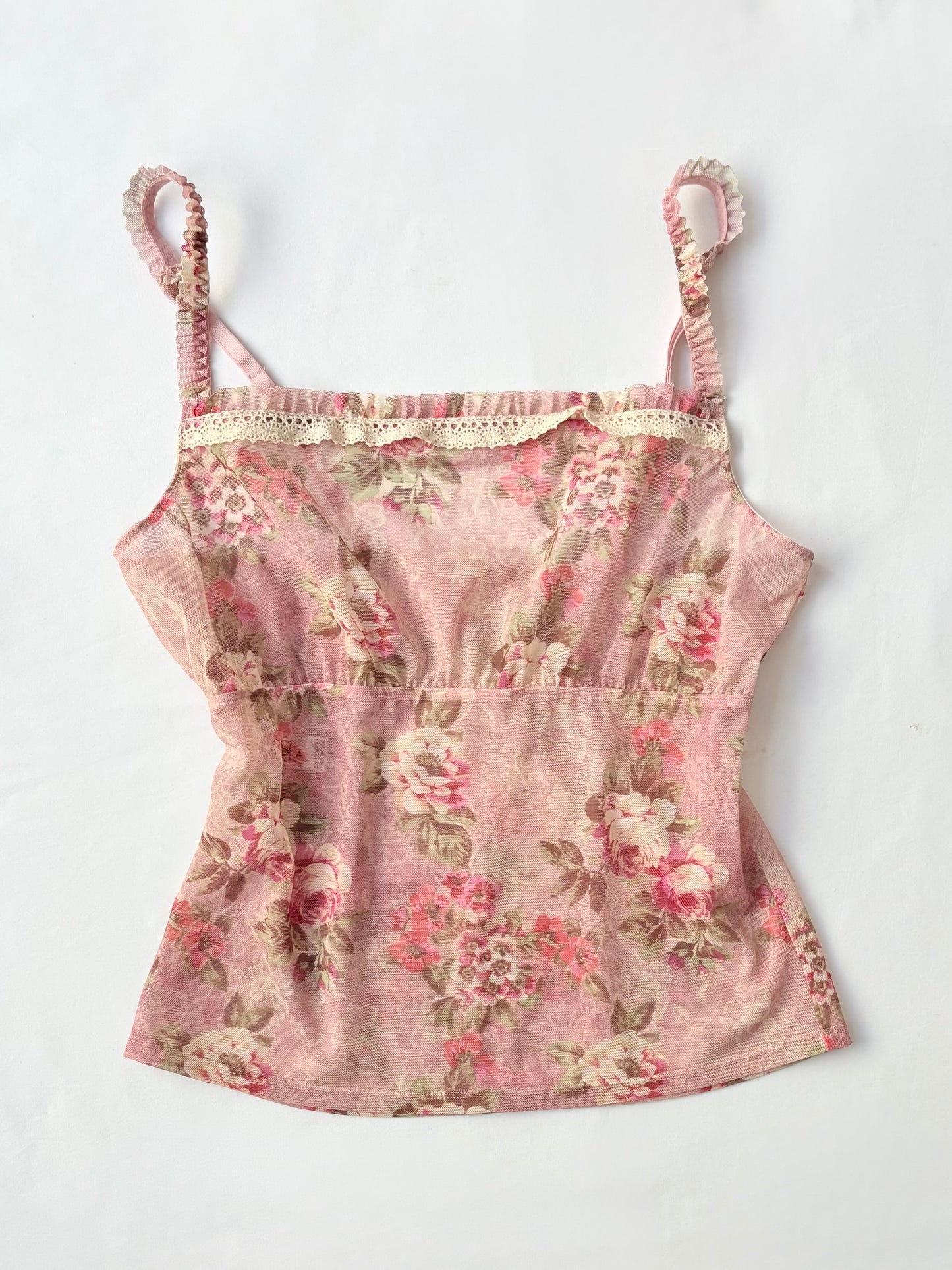 00’s Pink floral milkmaid top | Size medium