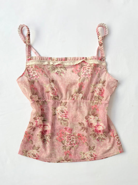00’s Pink floral milkmaid top | Size medium
