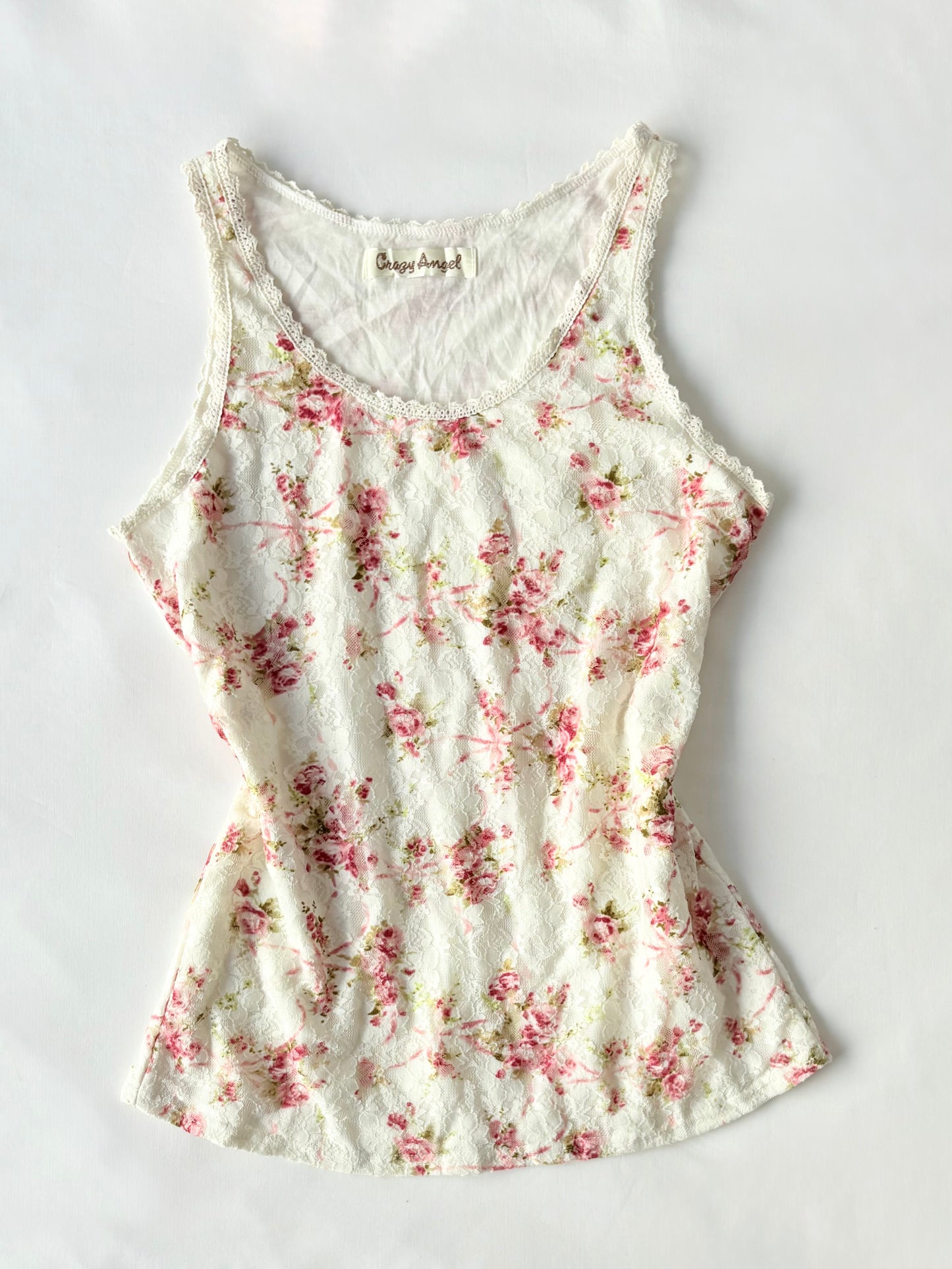 00’s Crazy Angel floral lace tank | Size 10