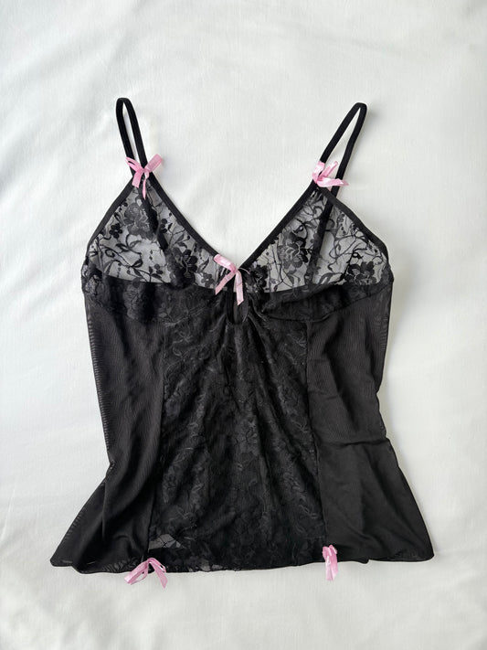 00’s Pink bow lace cami | Size 10-12