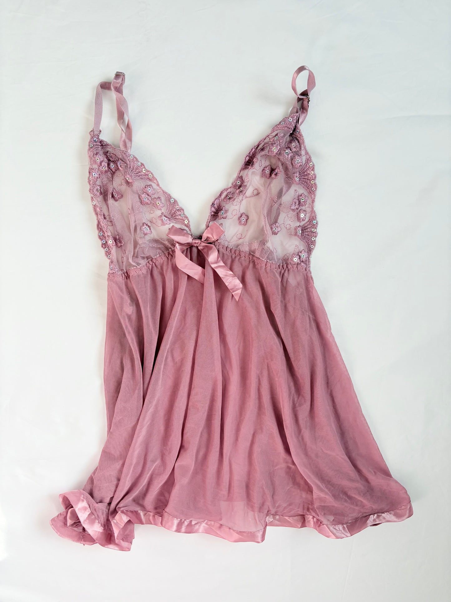 00’s Pink embroidered babydoll top | Size 16-18