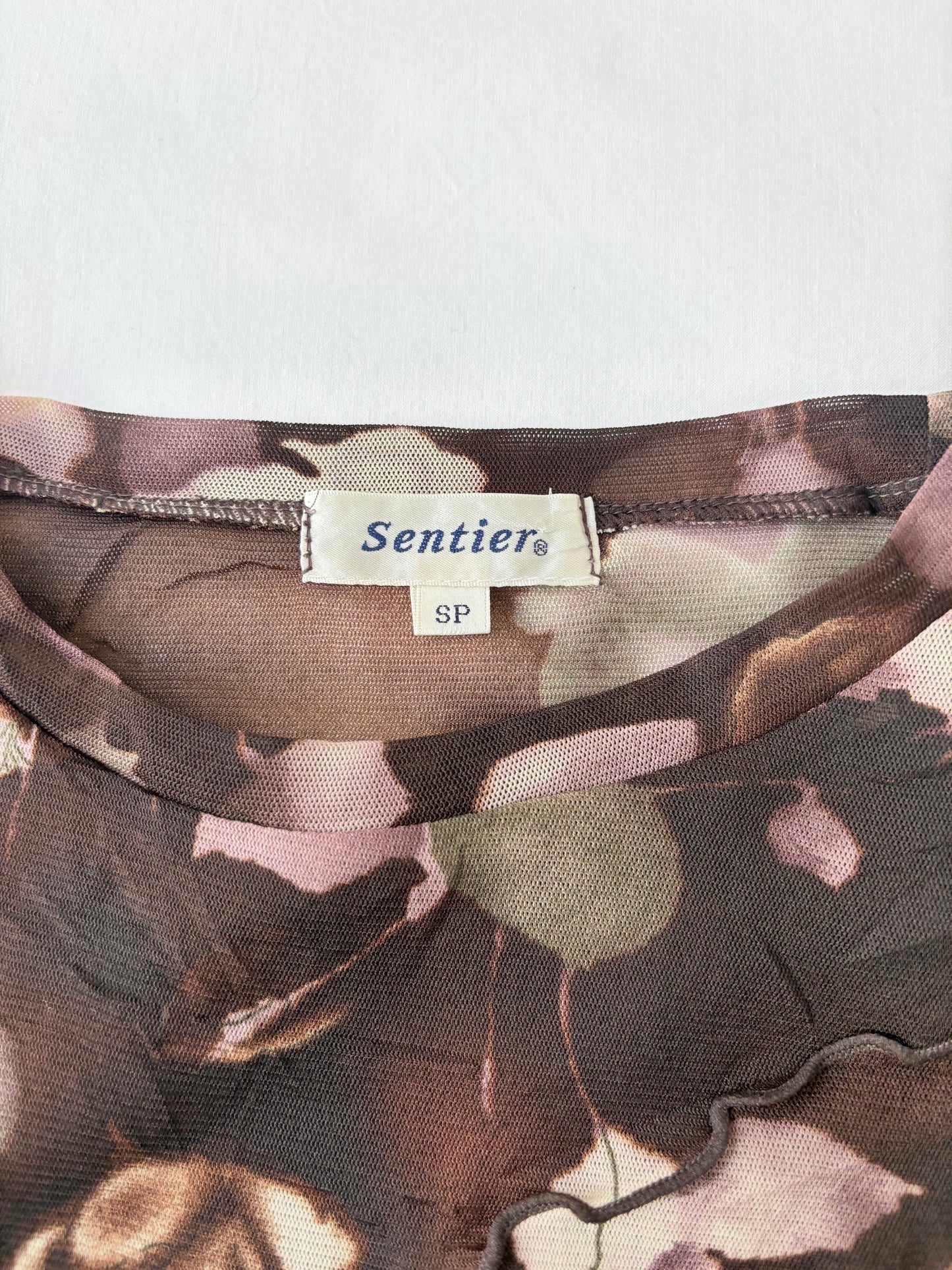 00’s Brown floral mesh tee | Size 10